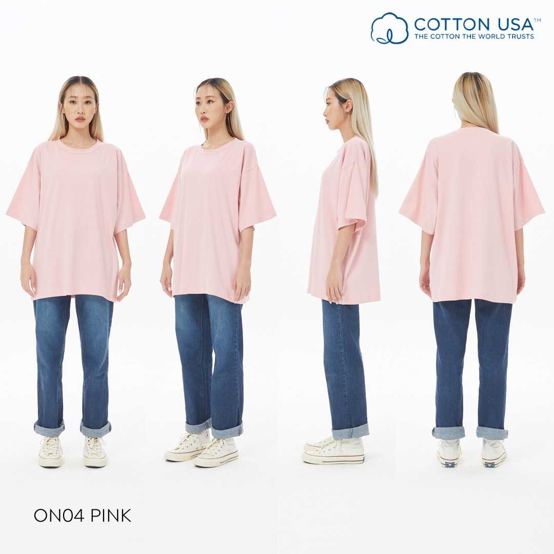ON04 Pink สีชมพู Oversize Cotton100% USA NO. 40 รุ่นยืดหยุ่นสูง