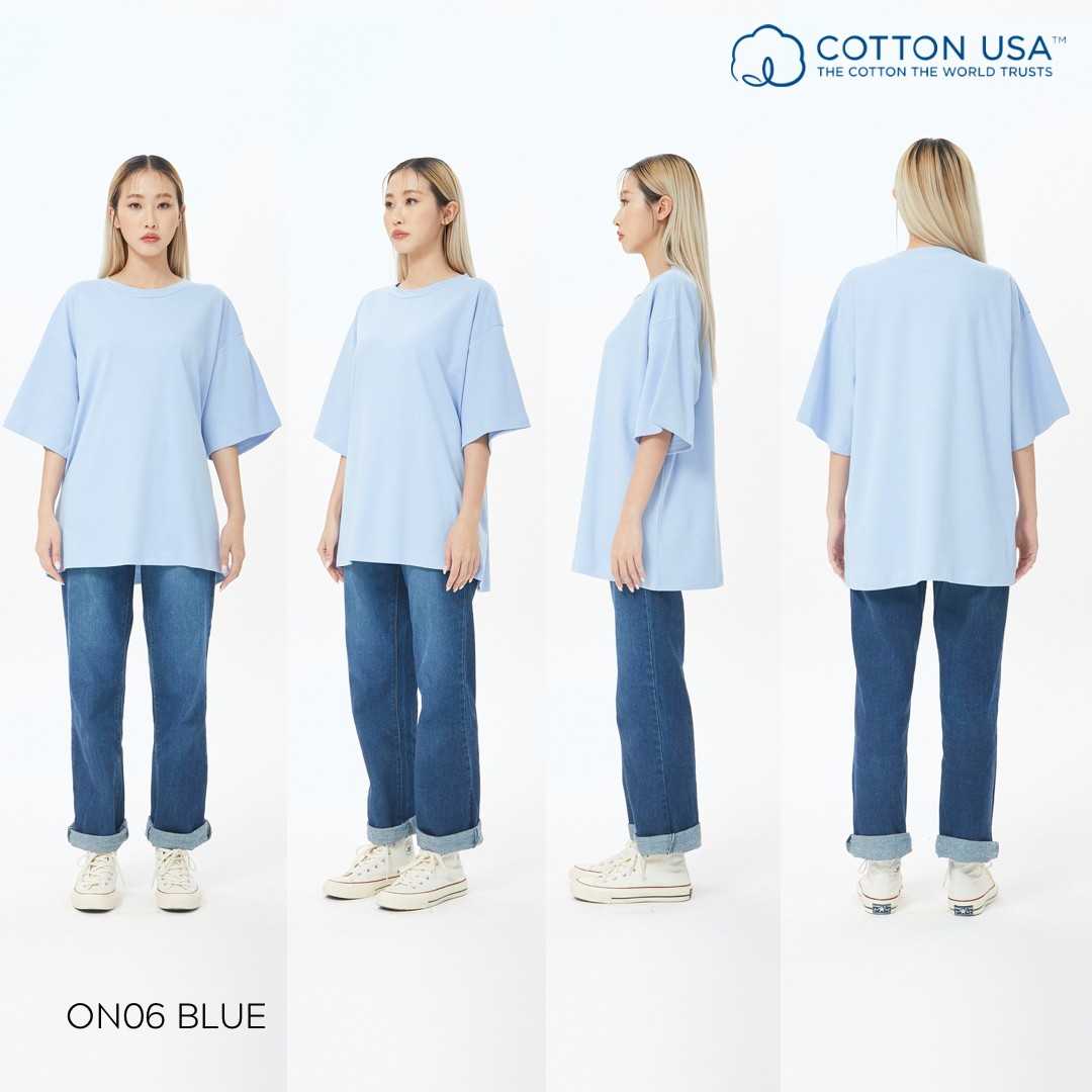 ON06 Blue สีฟ้า Oversize Cotton100% USA NO. 40 รุ่นยืดหยุ่นสูง