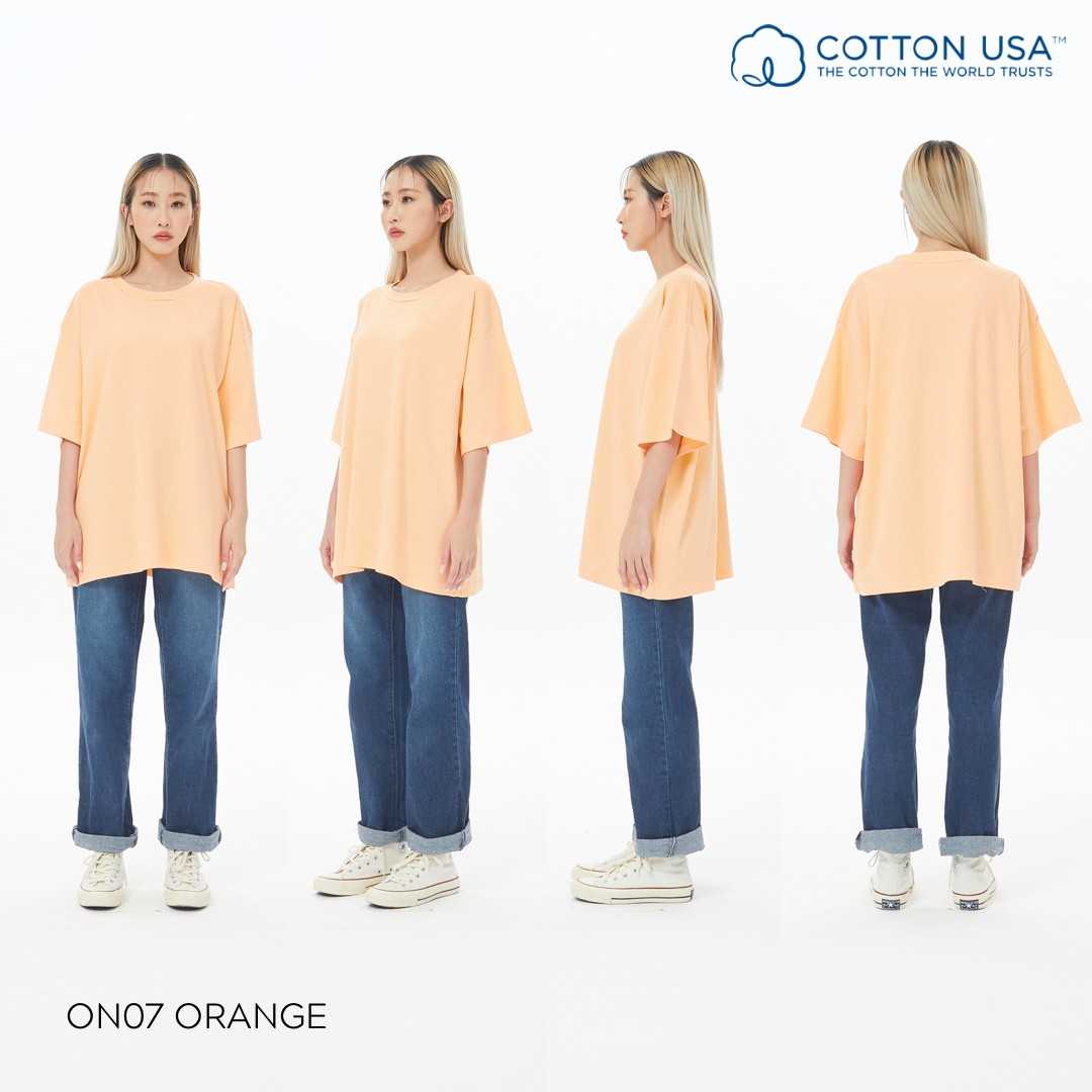 ON07 Orange สีส้ม Oversize Cotton100% USA NO. 40 รุ่นยืดหยุ่นสูง