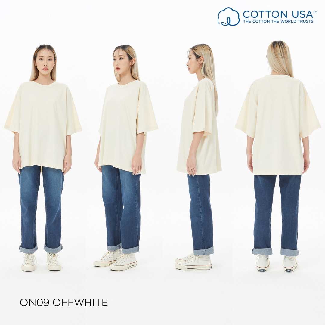 ON09 Offwhite สีออฟไวท์ Oversize Cotton100% USA NO. 40 รุ่นยืดหยุ่นสูง