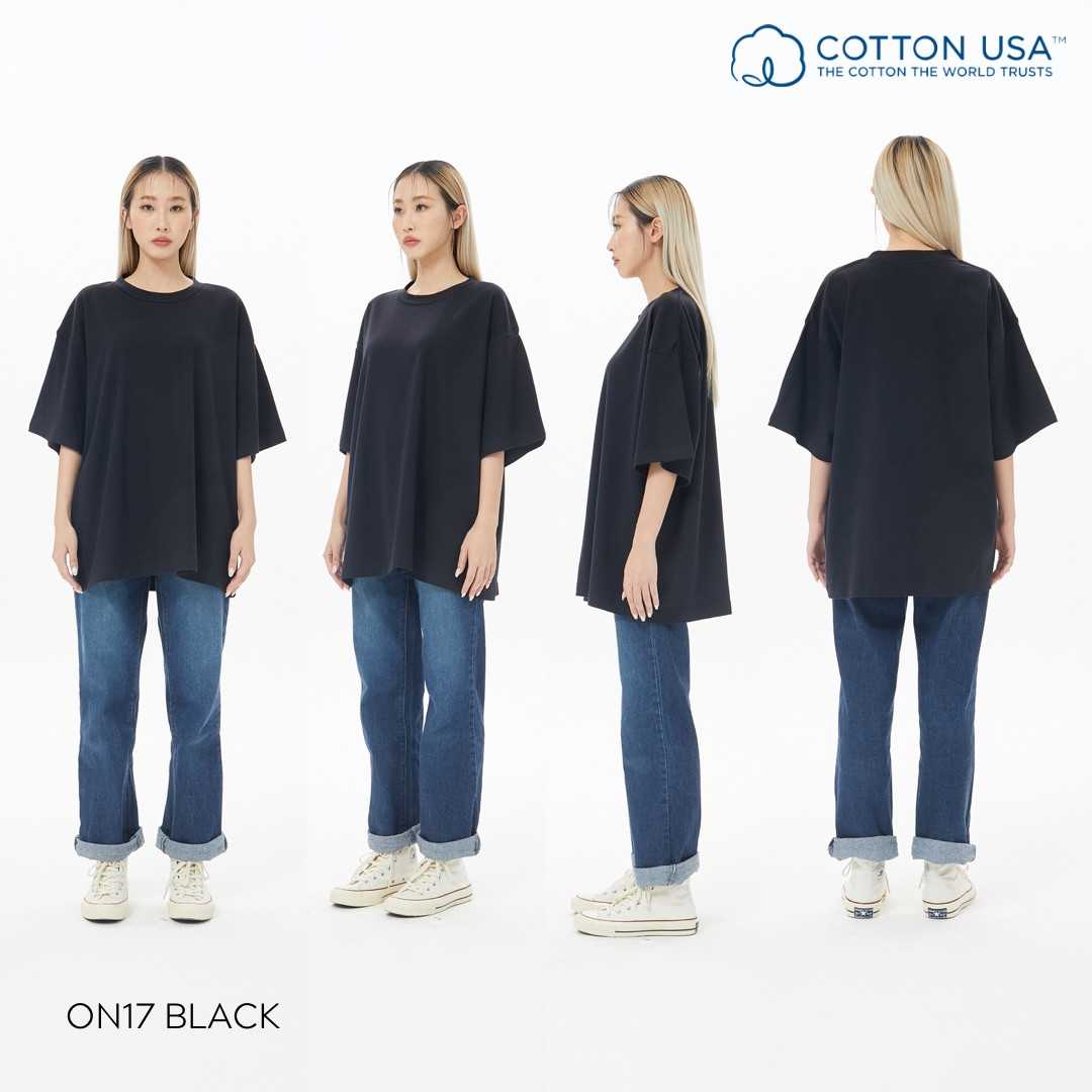 ON17 Black  สีดำ Oversize Cotton100% USA NO. 40 รุ่นยืดหยุ่นสูง