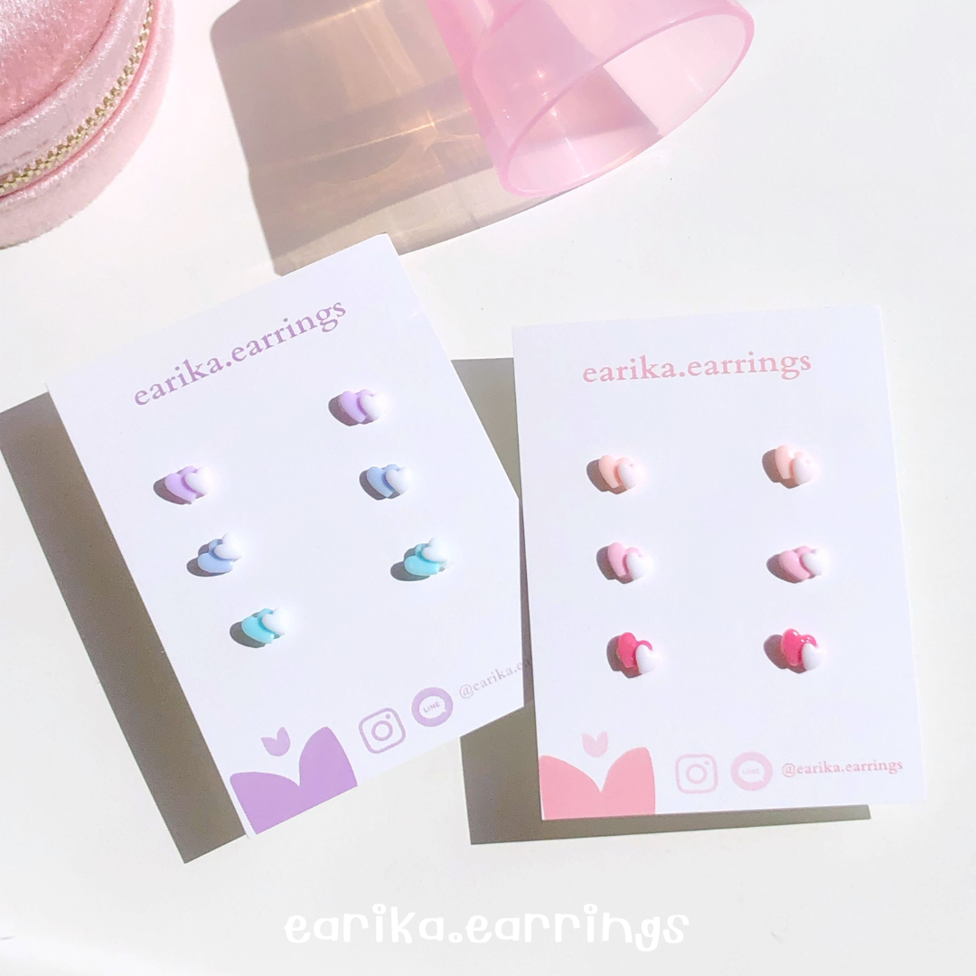 earika.earrings - candy twin heart set เซ็ตต่างหูหัวใจก้านเงินแท้ ผิวแพ้ง่ายใส่ได้