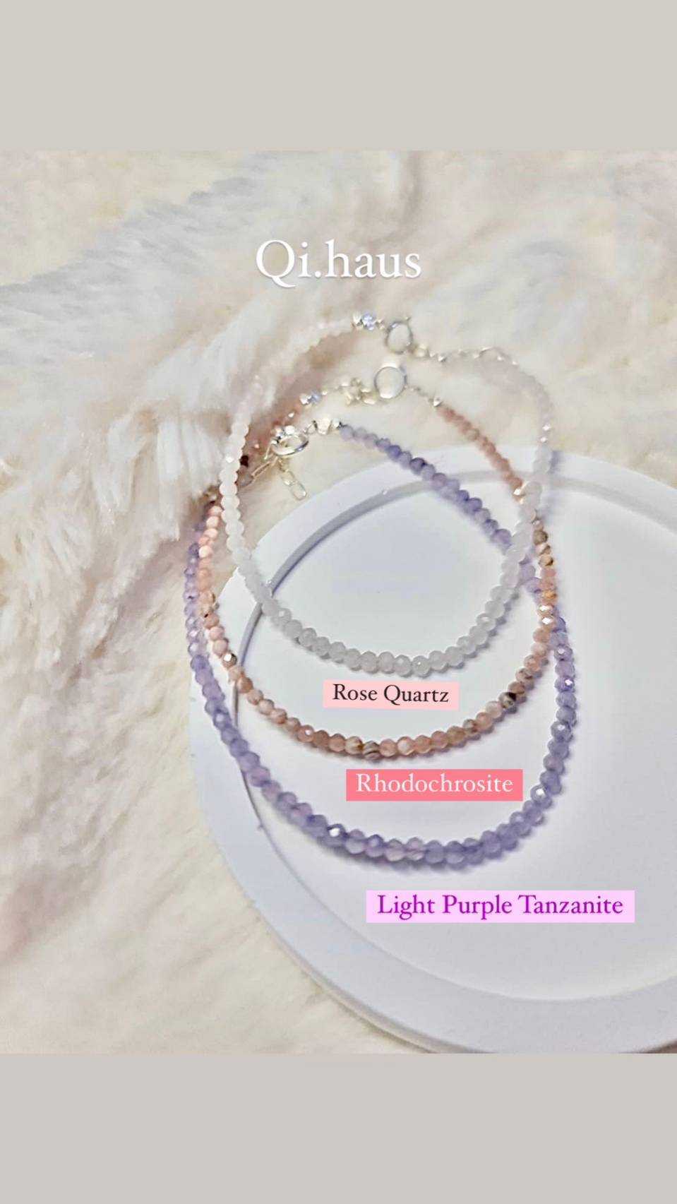QIHAUS Stone Bracelet กำไลหิน  Pink Line - Rhodochrosite, Rose Quartz, Light PurpleTanzanite