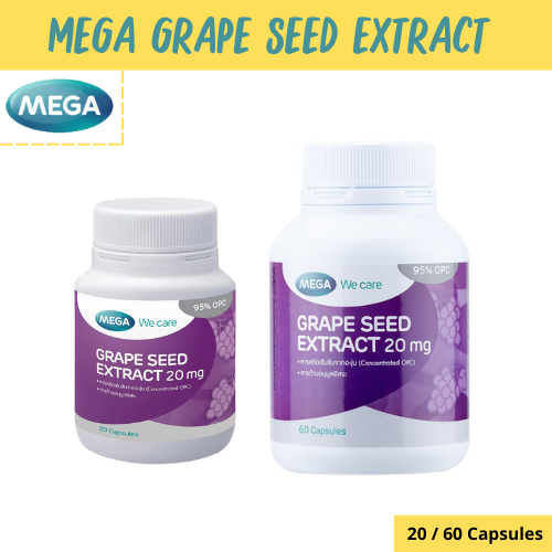 Mega Grape Seed Extract 20/60 เม็ด ช่วยให้ ผิวขาวเนียนใส ขาวอมชมพู ลดเส้นเลือดขอด
