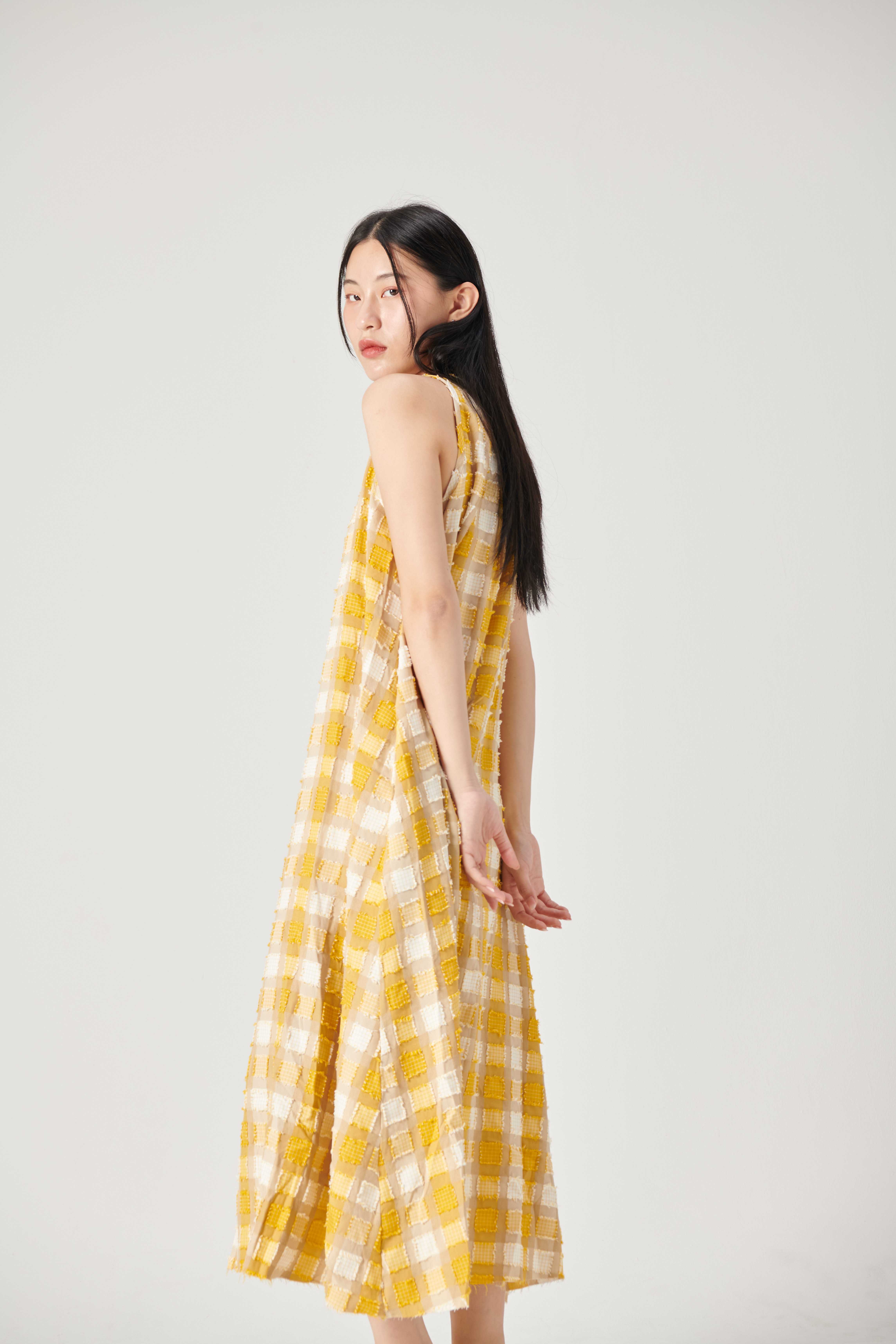 Raw Edge Dress - Mustard (Korea Imported Fabric)