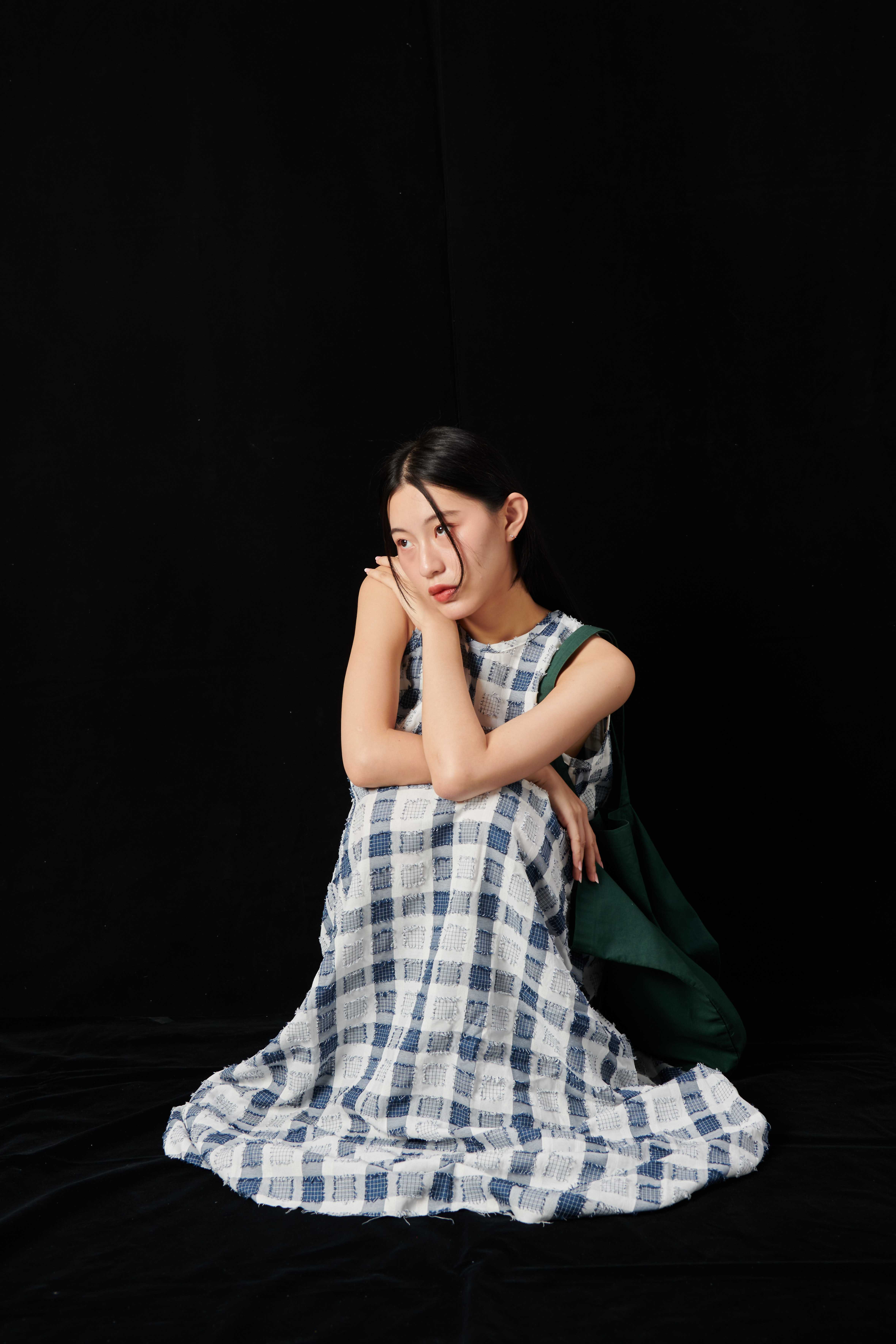Raw Edge Dress - Blue (Korea Imported Fabric)