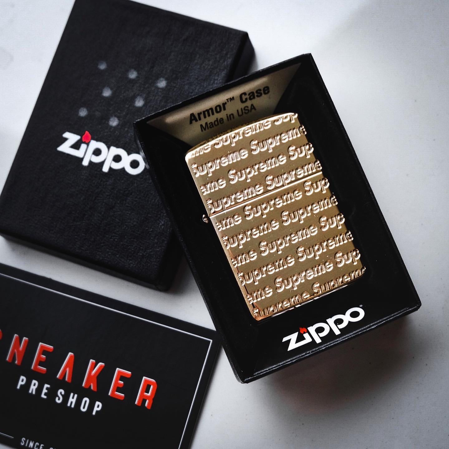 Supreme Repeat Engraved Zippo Gold
