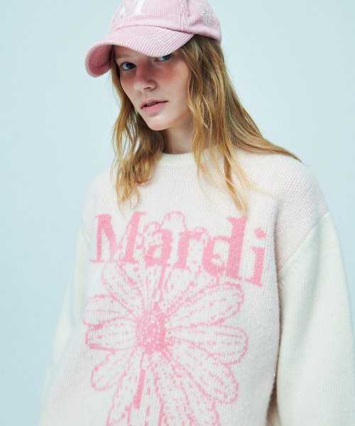 (พร้อมส่ง) Mardi Mercredi CASHMERE BLENDED PULLOVER FLOWERMARDI_IVORY PINK