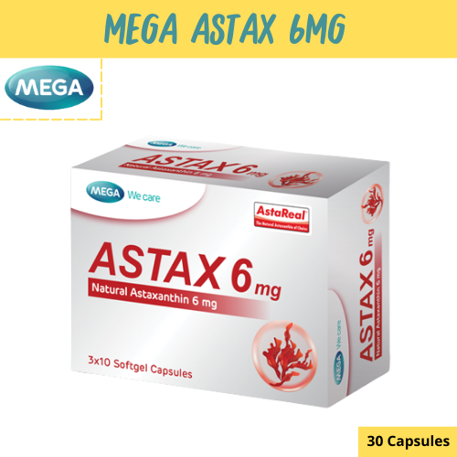 Mega we care astax (Astaxanthin) 6mg (30แคปซูล) เมก้า วีแคร์ แอสแท็กซ์ บำรุงผิวลดริ้วรอย