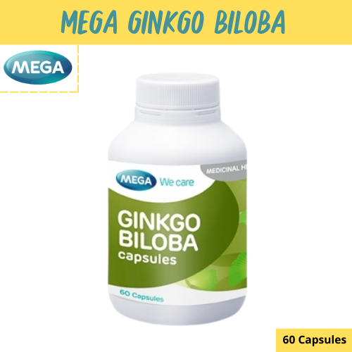 MEGA We care เมก้าวีแคร์ GINKGO BILOBA 60 's จิงโกบิโลบาสกัด ผลิตภัณฑ์เสริมอาหาร 60 เม็ด