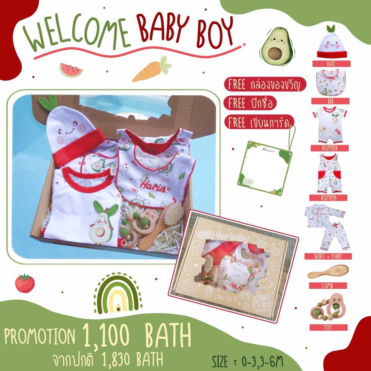 Set   Welcome baby boy  (avocado)  แจ้งปักชื่อที่ Admin