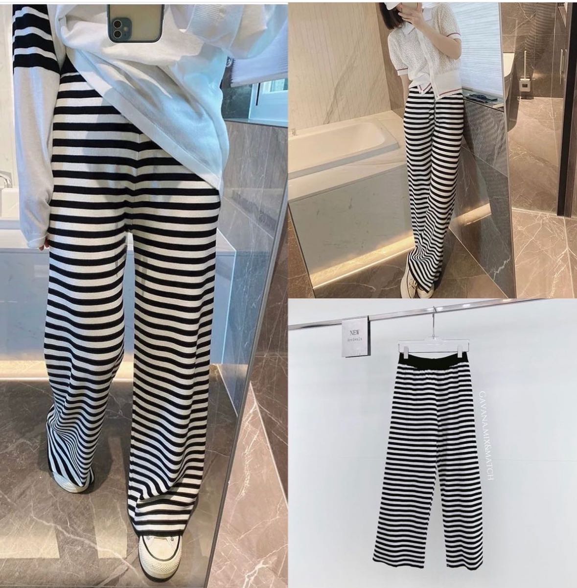 กางเกงขายาว ลายขวาง ขาวดำ stripe pants