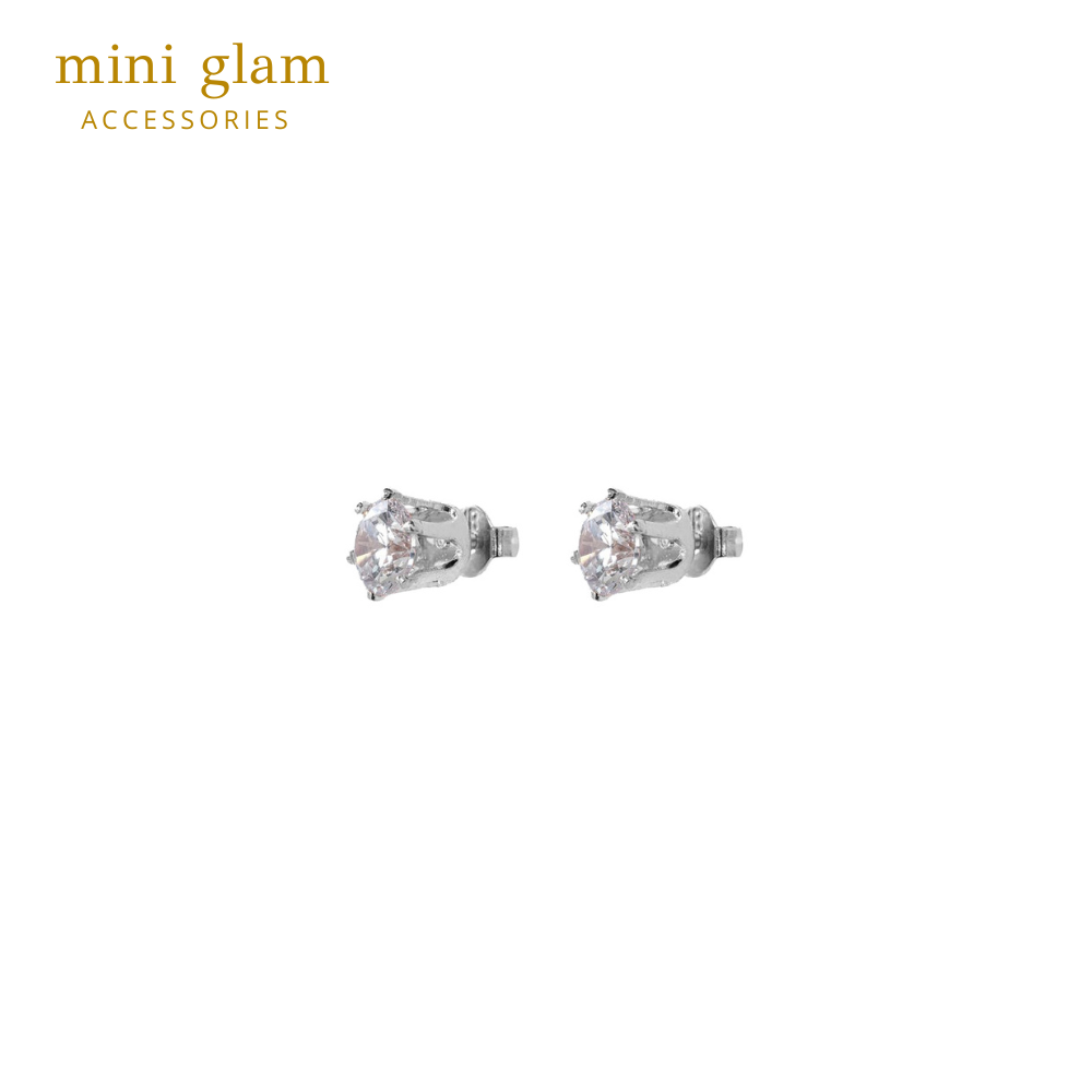 Miniglam Crown CZ Stud Earrings (Silver) - 6mm