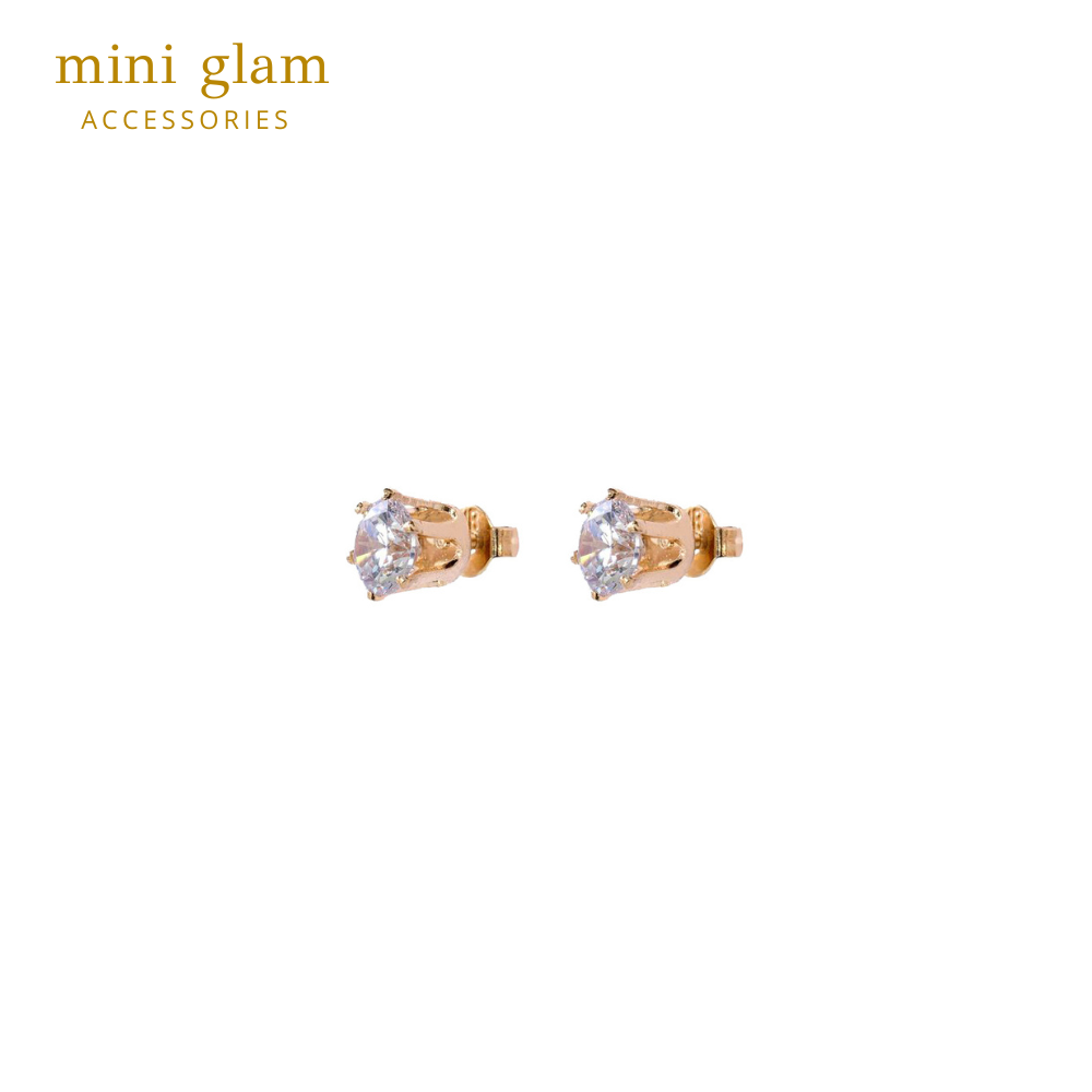 Miniglam Crown CZ Stud Earrings (Gold) - 6mm