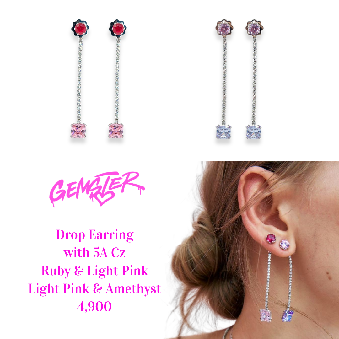 [พร้อมส่ง] Drop Earring with 5A Cz (2 Colors)