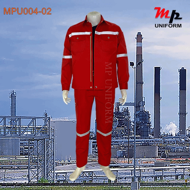 MPU004-02 ชุดยูนิฟอร์มช่างผ้าเวสปอยท์ ซิปซ่อน แถบสะท้อนแสงหลัง แขน อก ขา สีแดง