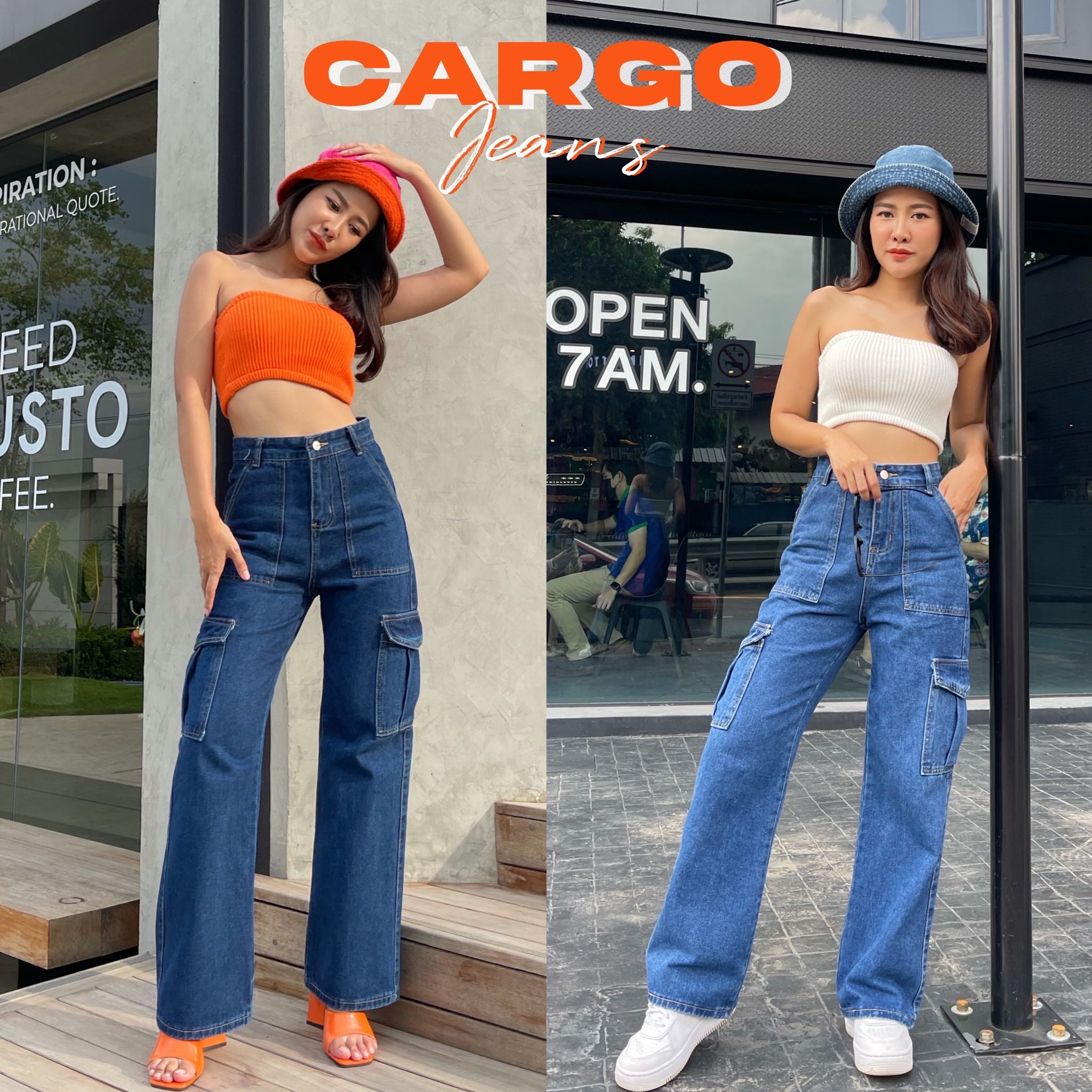 (พร้อมส่ง)Cargo Jeans กางเกงยีนส์คาร์โก้