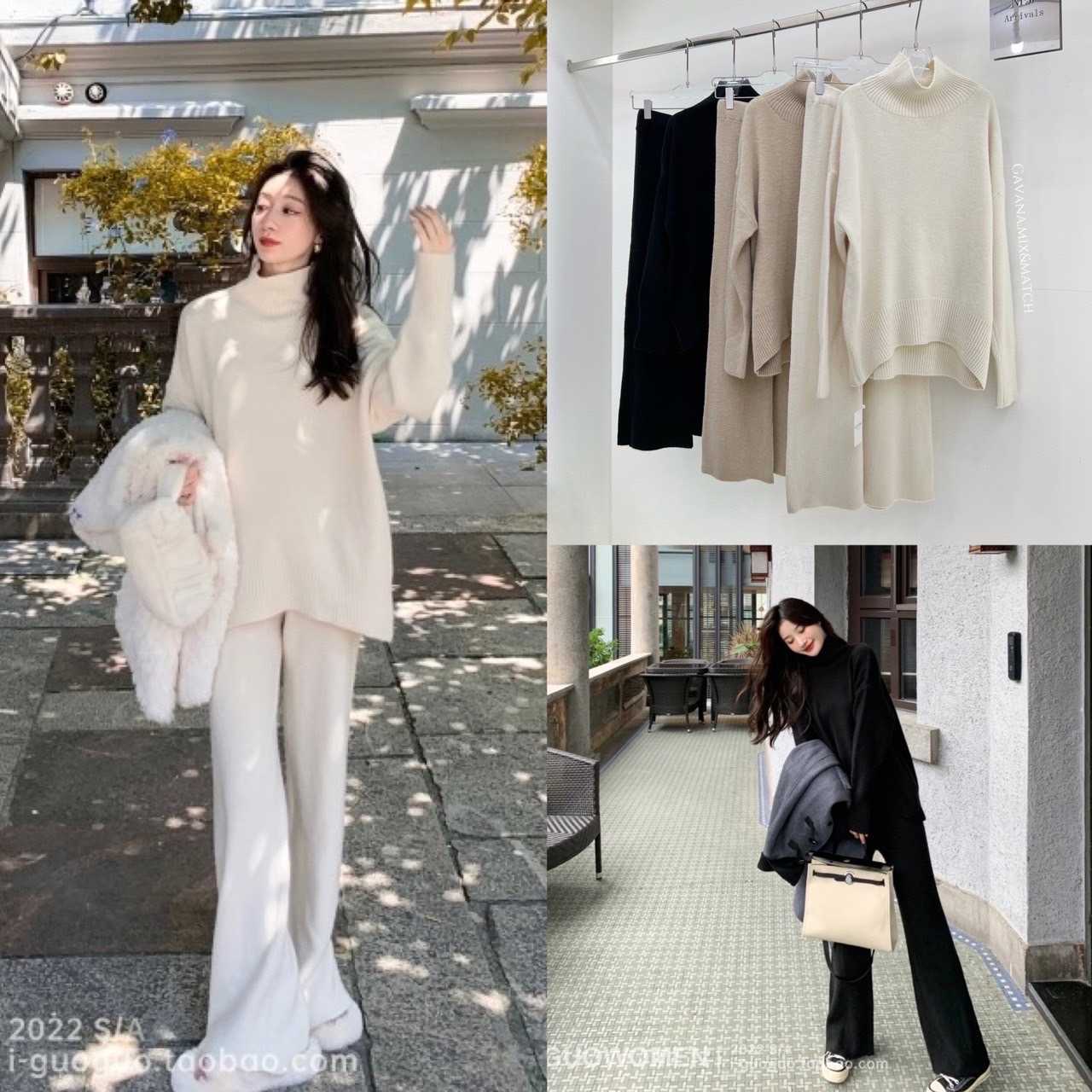 เสื้อแขนยาวไหมพรมคอปีนทรงoversize+กางเกงขายาวเอวยางยืดใส่สบายๆชิวๆเป็น airport lookได้เลยค่าา