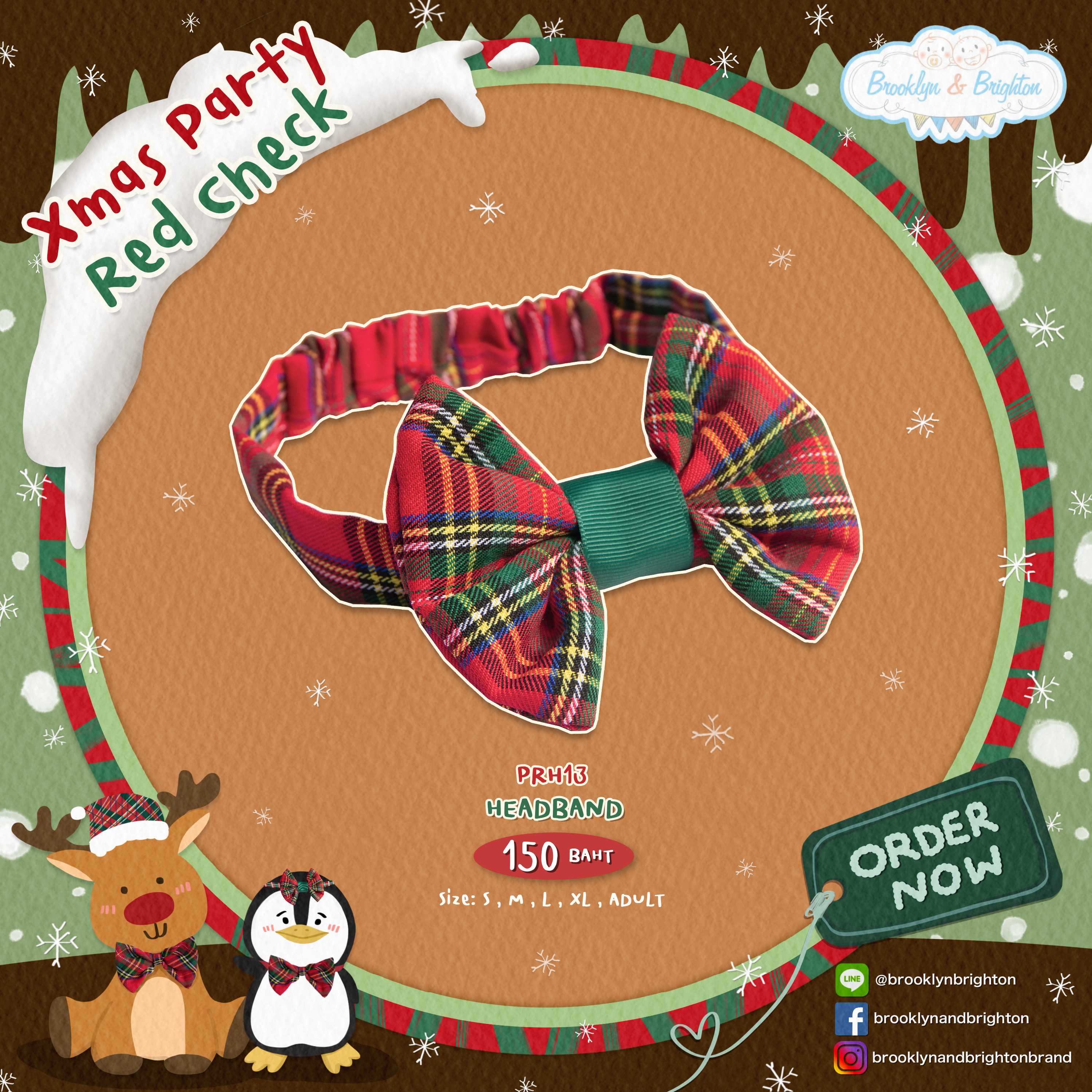 Xmas Party Red Check - Headband - Christmas โบว์คาดผมคริสต์มาส - PRH13