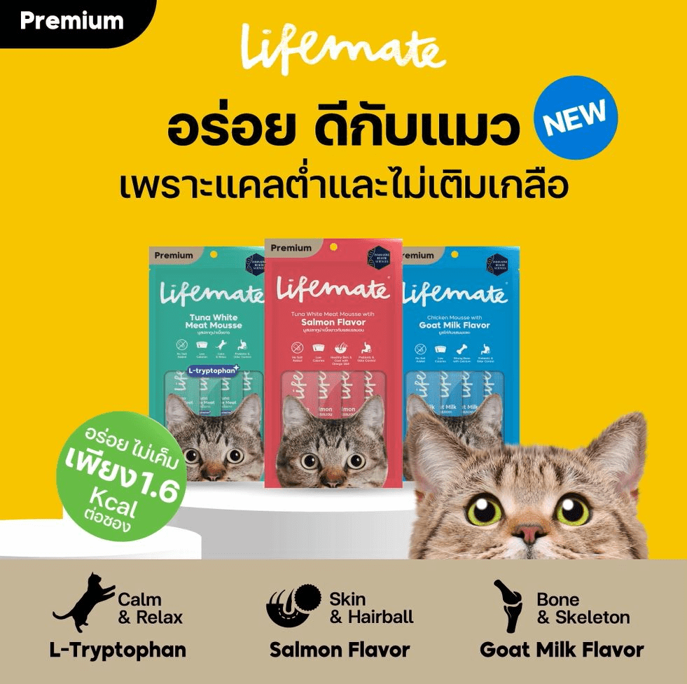 Lifemate Mousse ไลฟ์เมท ขนมแมวเลีย ไม่เติมเกลือ ดีต่อสุขภาพน้องแมว ขนาด 12g x 4 ซอง