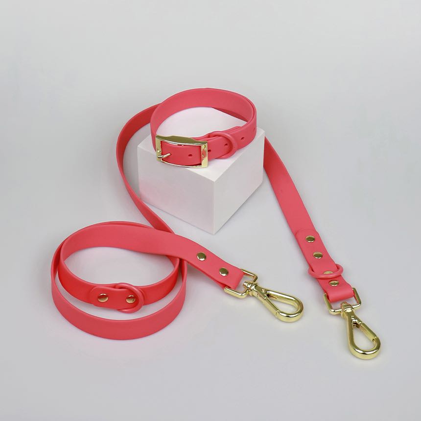 เซ็ทปลอกคอ พร้อมสายจูง S/M/L/XL สีแดง / Pantone (​​ S/M/L/XL ) Stone Flamingo