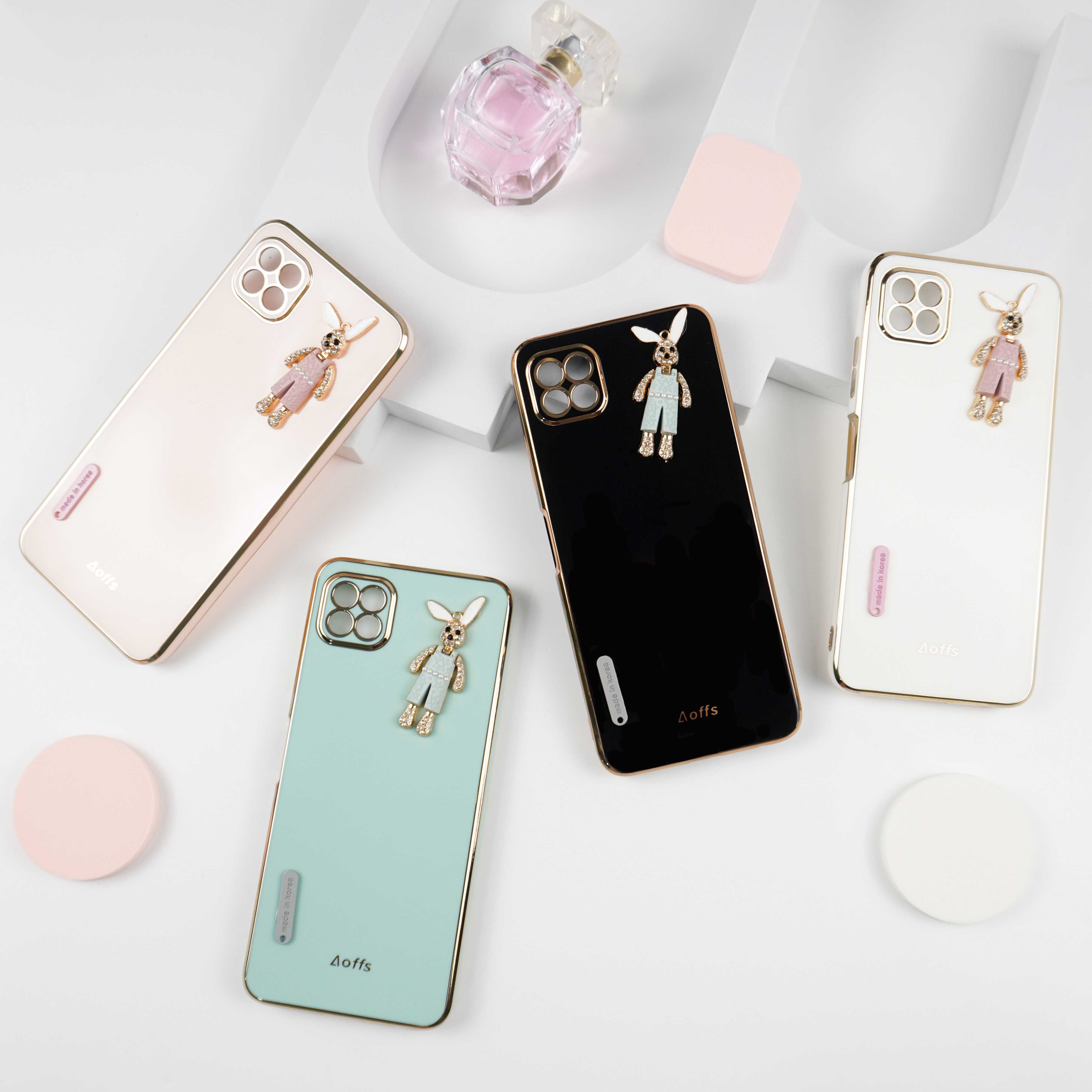 Case ซัมซุงA22 5G เคสซัมซุง เคสซิลิโคน เงาขอบทอง กระต่าย3D คลุมเลนส์กล้อง สำหรับSamsung A22 5G