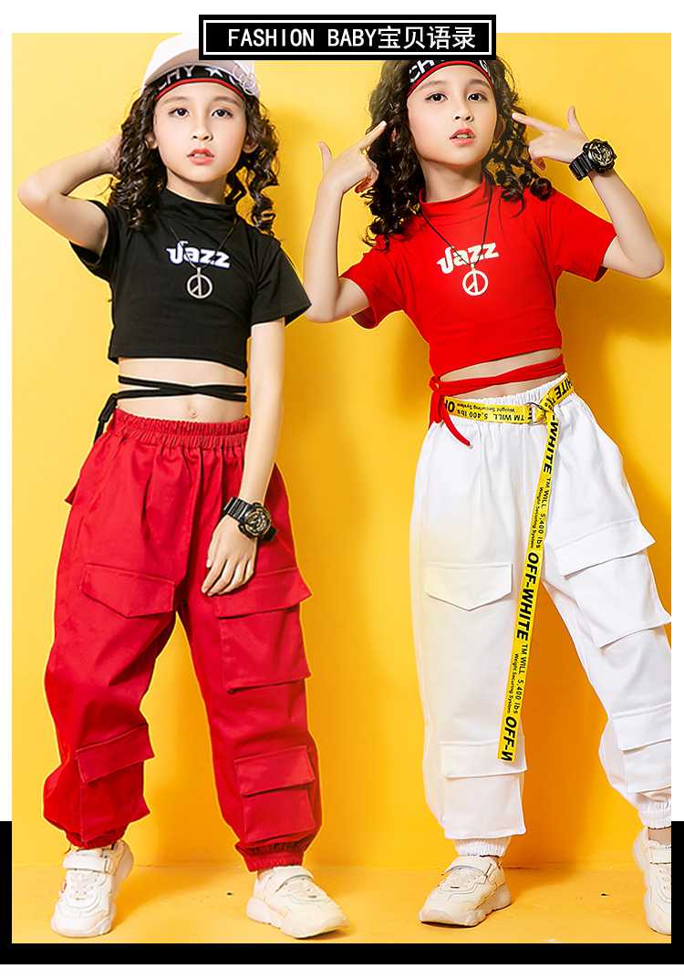 ชุดเต้น ชุดฮิปฮอป สีแดง เสื้อเอวผูก+กางเกงผ้า สีขาว-แดง