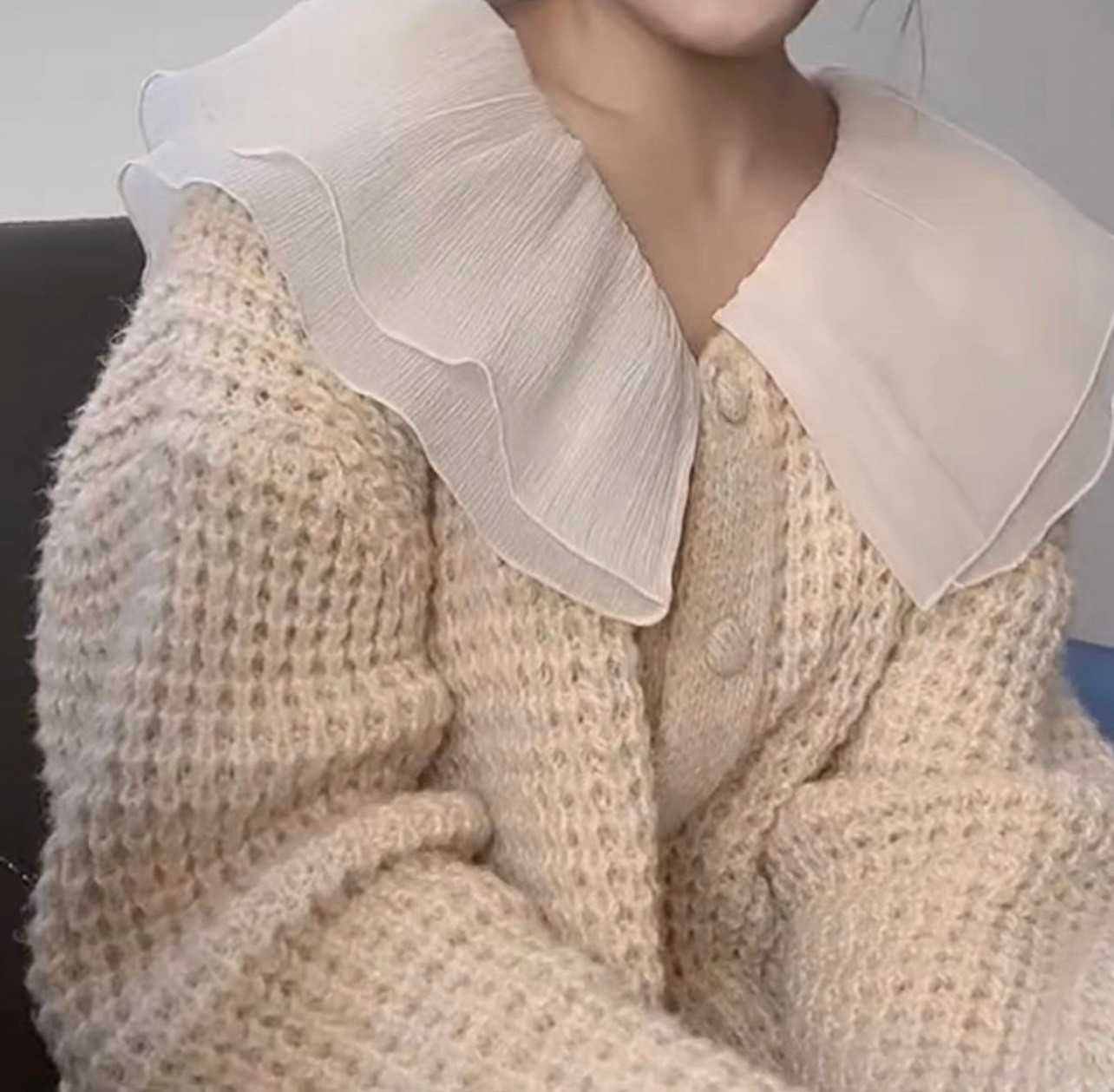 เสื้อknitting ทออย่างดี สีครีม ปก2ชั้น