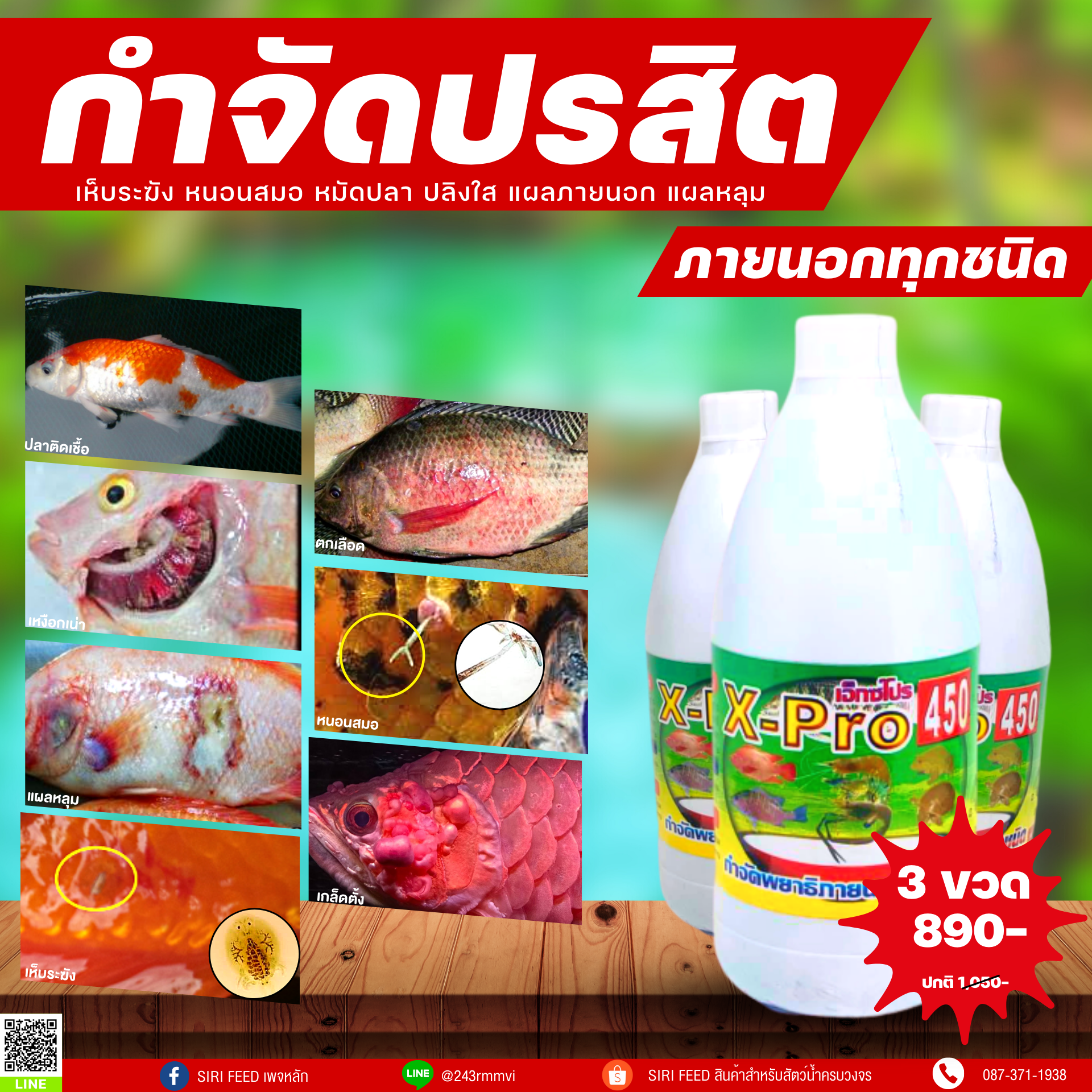 X-Pro (โปร3 ขวด) ยาฆ่าเชื้อ กำจัดปรสิตภายนอกทุกชนิด