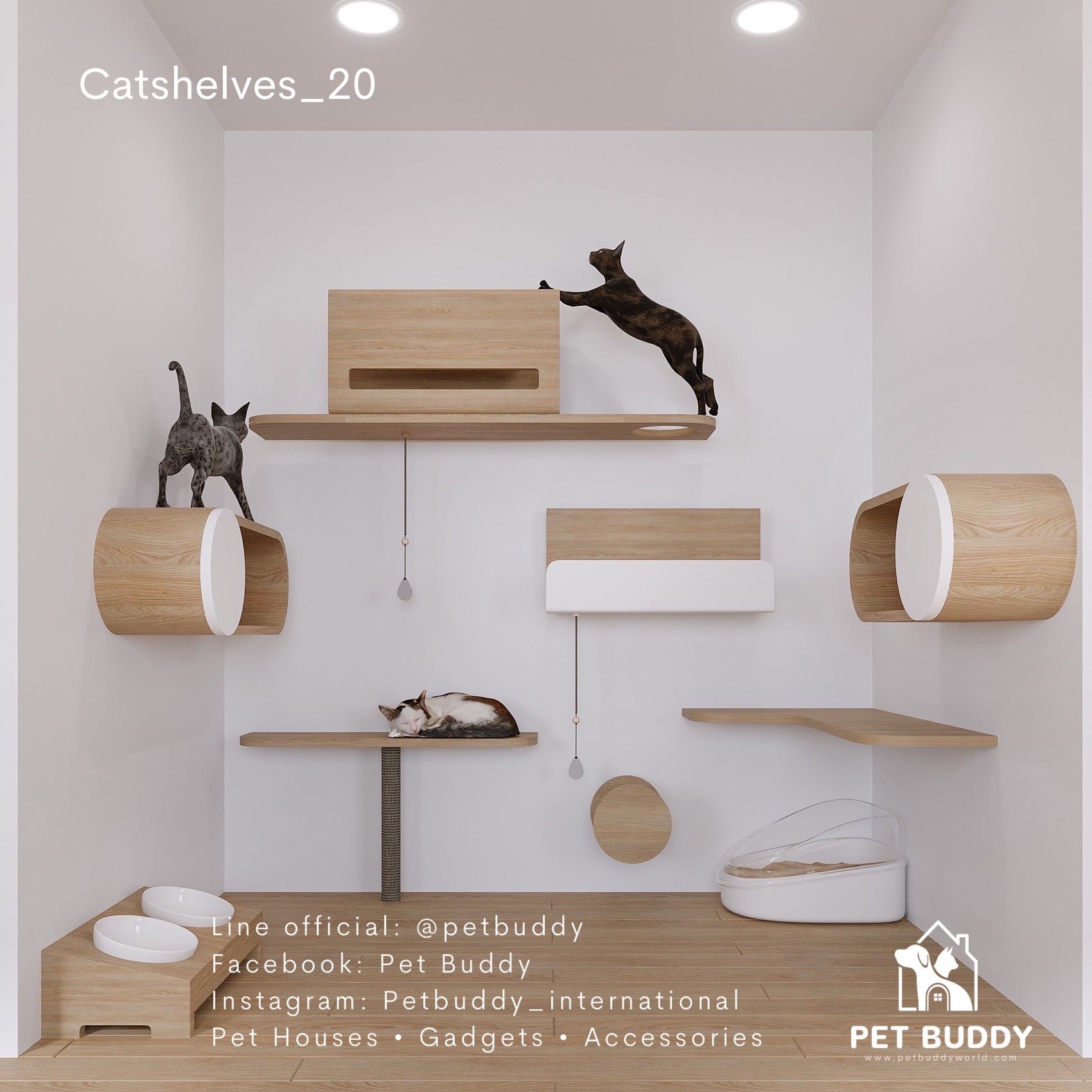 Catshelves_20 ชั้นแมวติดผนัง (แบบชุด)