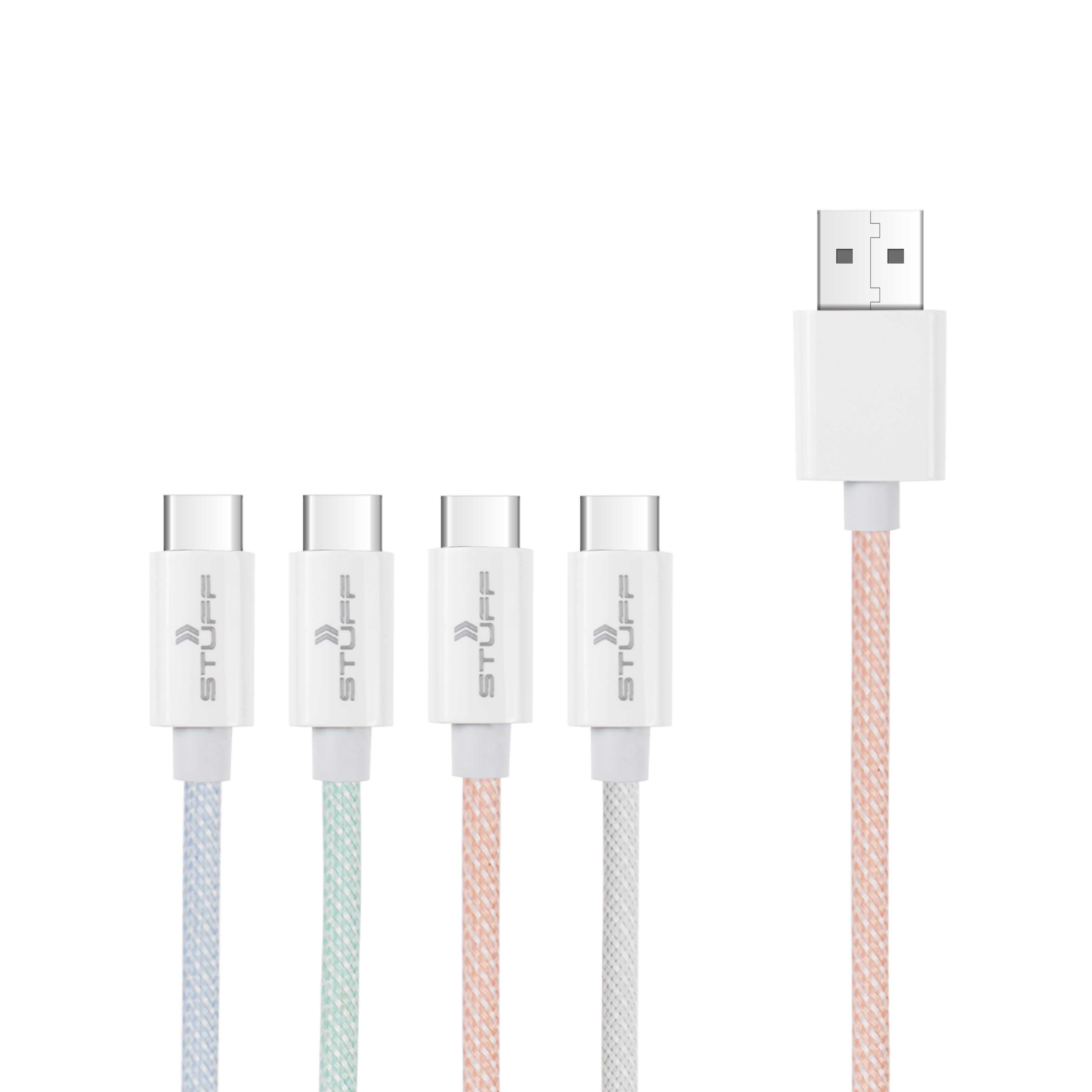 STUFF สายชาร์จ สายเชืือกถัก สีพาทเทล USB to Micro USB to Lightning USB to Type-c 100cm