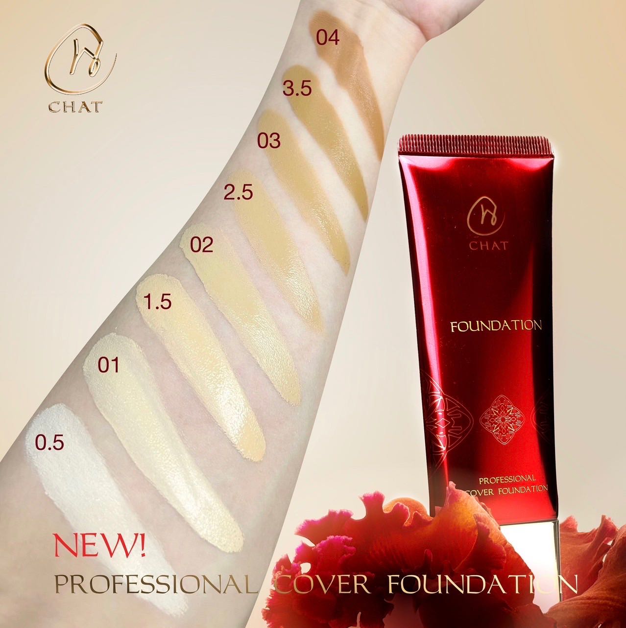 รองพื้นฉัตร Foundation Chat  ปกปิดฝ้ากระ จุดดำ รอยคล้ำ รอยสิว เรียบเนียนเป็นธรรมชาติ