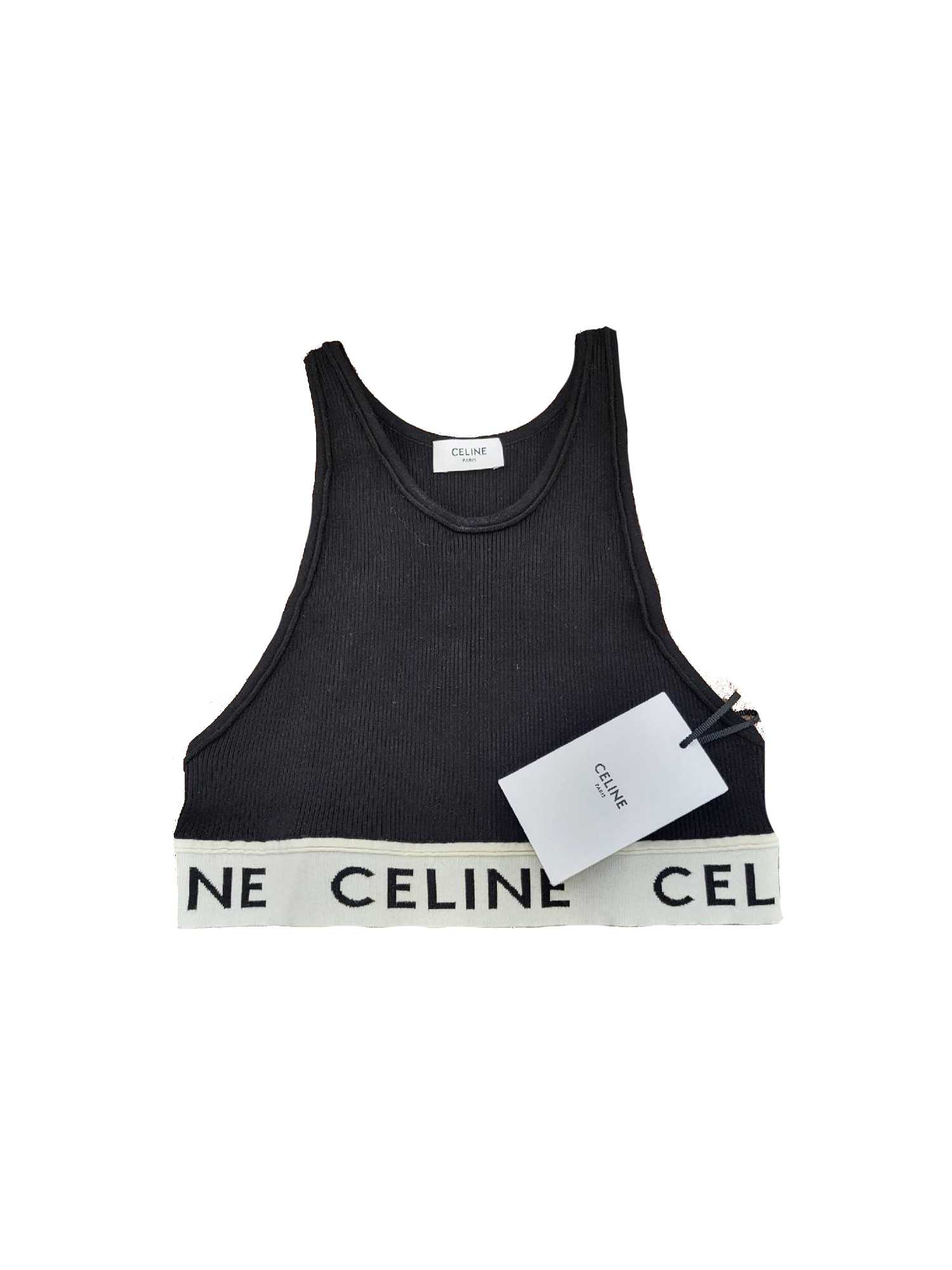เสื้อสปอร์ตบราแบรนด์ Celine Sports Bra รุ่น Athletic Knit สี Black / Cream ขนาดเล็ก Size S