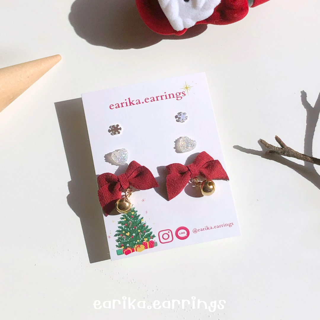earika.earrings - jingle bells set เซ็ตต่างหูคริสต์มาสก้านเงินแท้ ผิวแพ้ง่ายใส่ได้