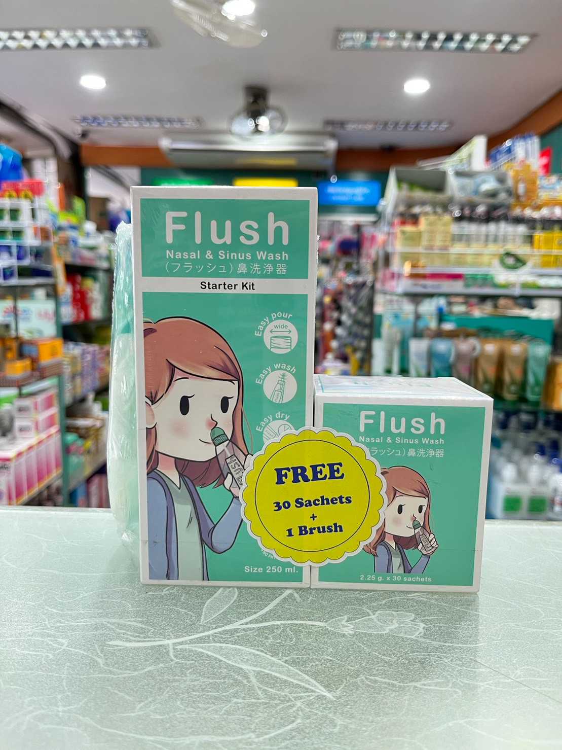 ชุดล้างจมูก Flush Nasal&Sinus Wash Starter Kit แถมเกลือ 30 ซอง +แปรงล้างขวด