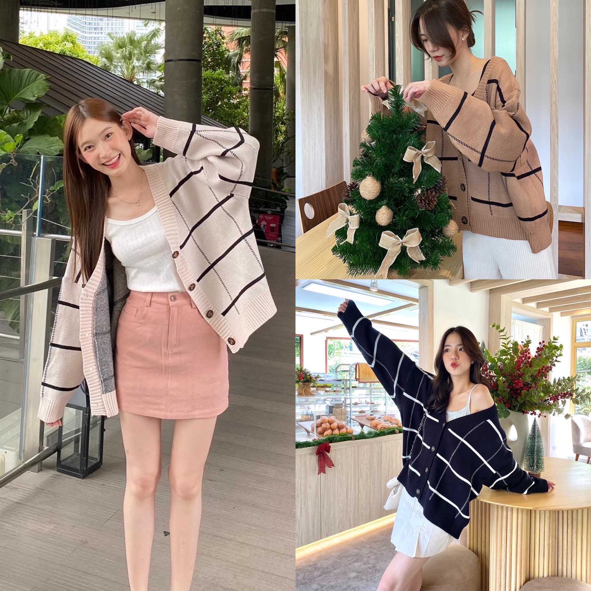 chuuchop_พร้อมส่ง(C7931)✨☃️🎄🧸England cardigan เสื้อคาดิแกนแขนยาว ลายตาราง มี3สี