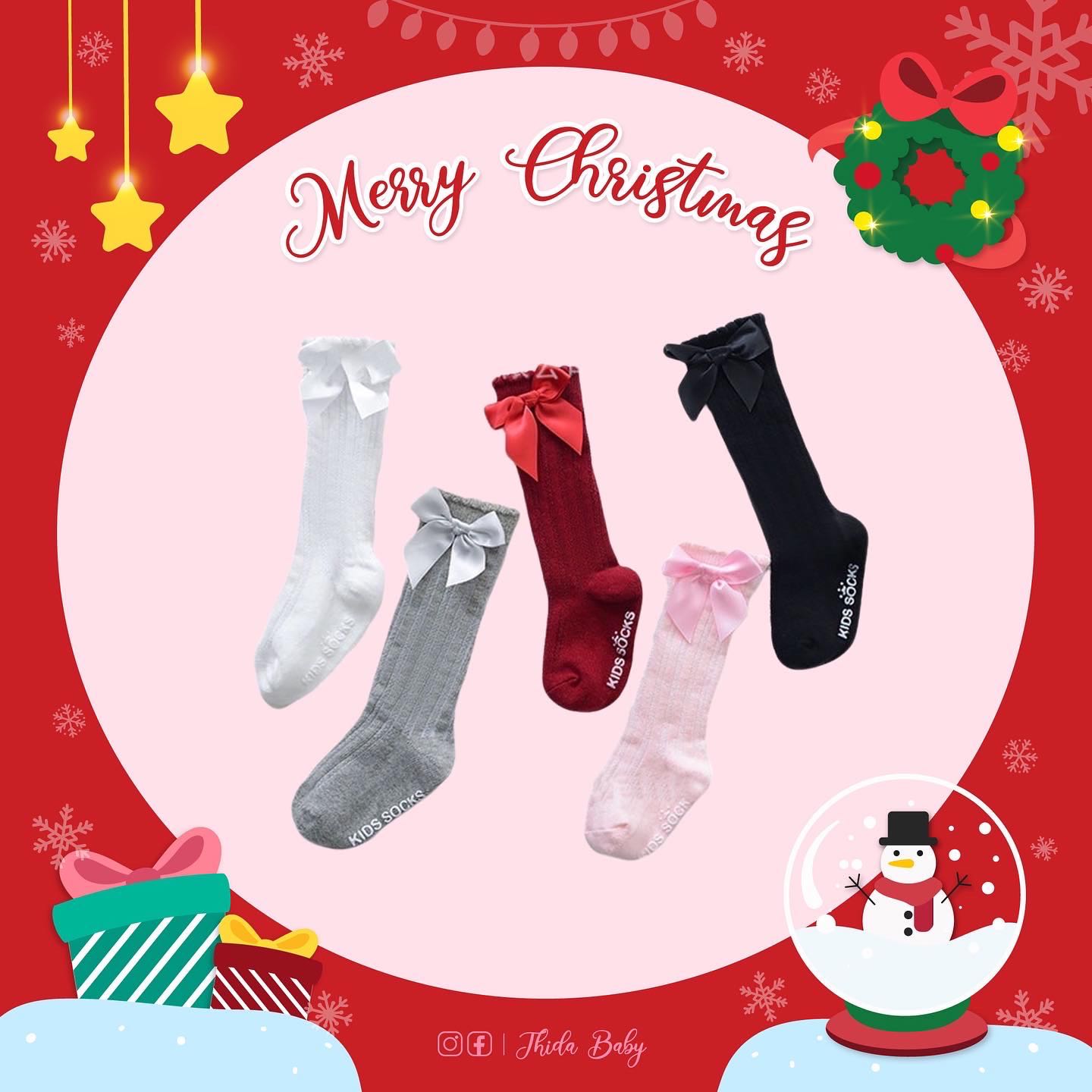🧦 ถุงเท้ายาวแต่งโบว์น่ารัก 🎀