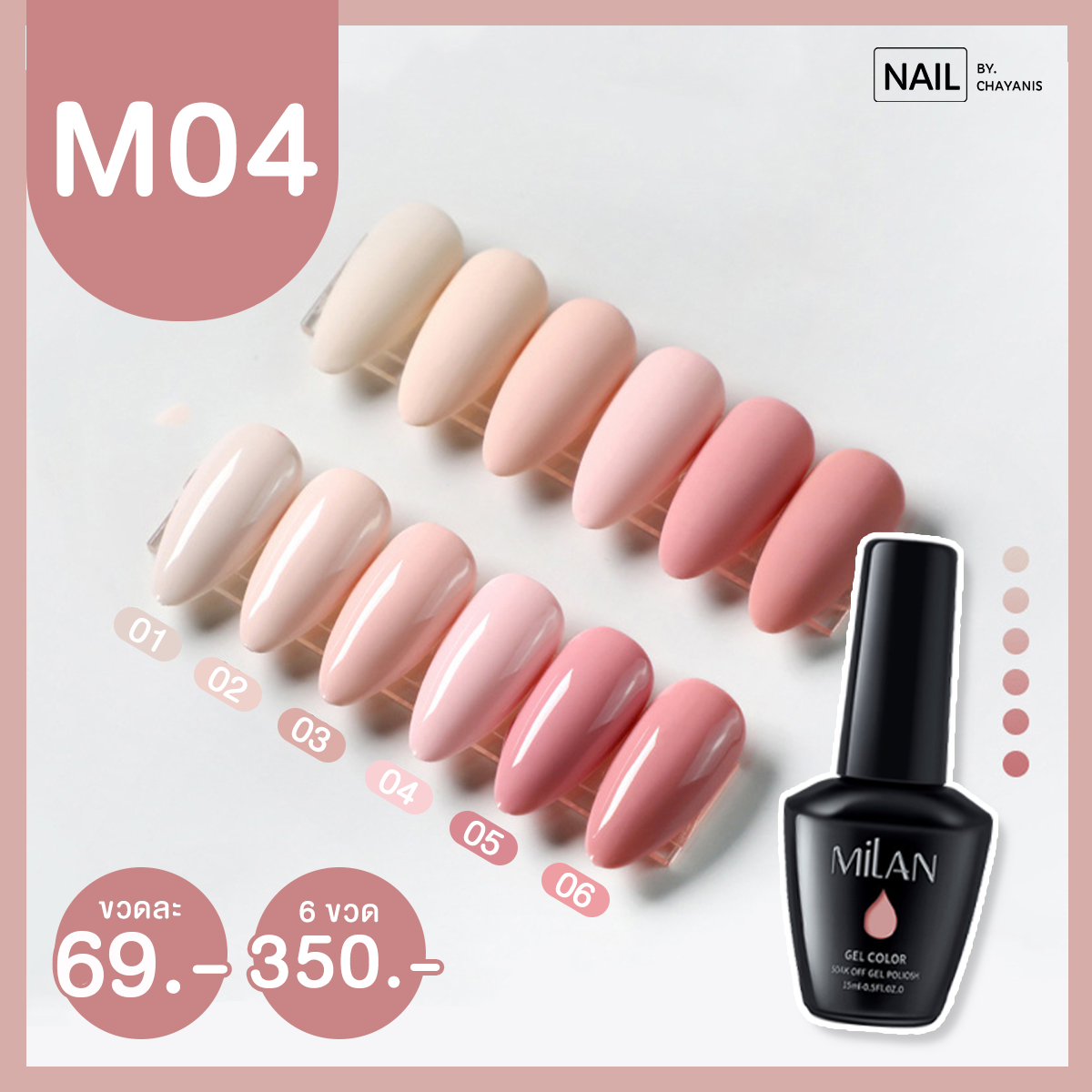 สีเจลมิลานขนาด 15ML โทนชมพู รหัส M04