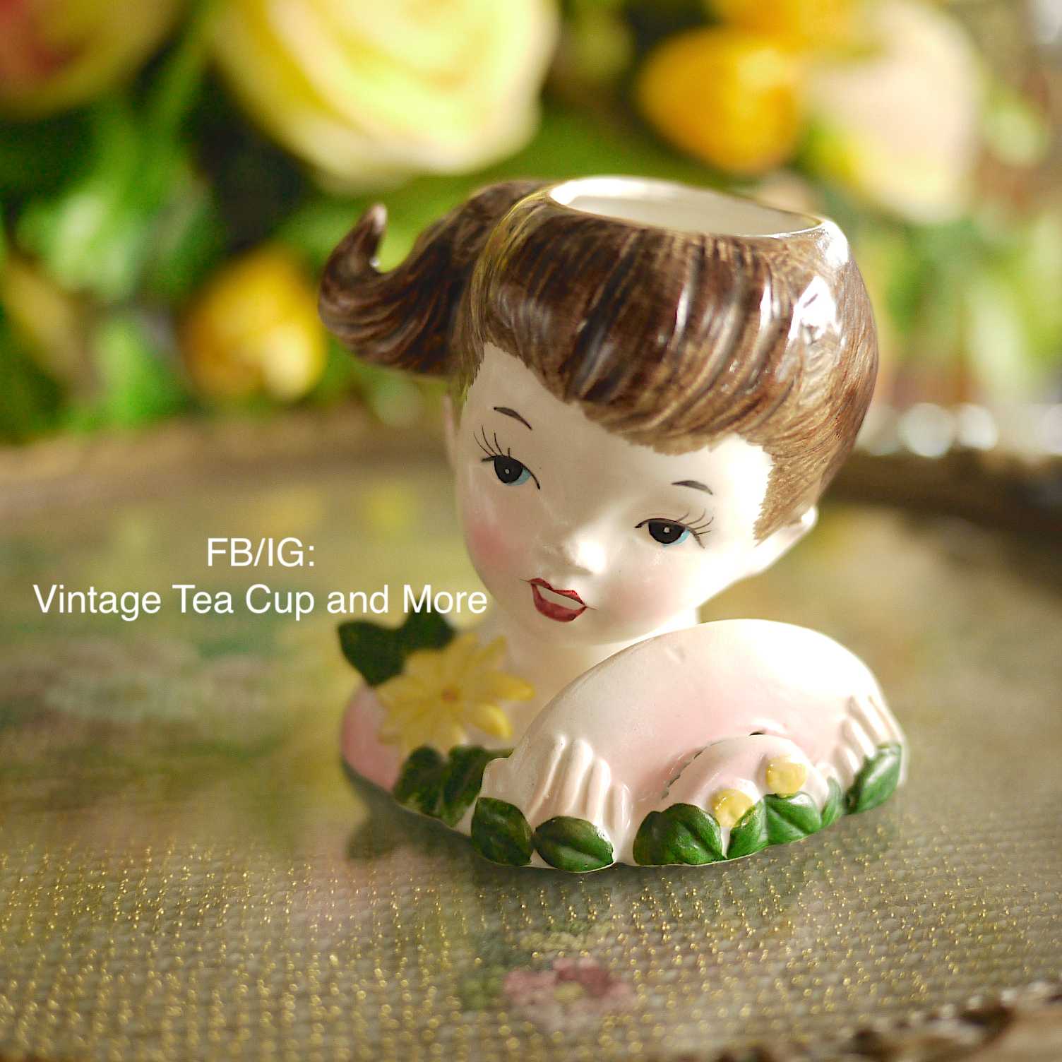 Vintage Lady Head Vase  Enesco Japan