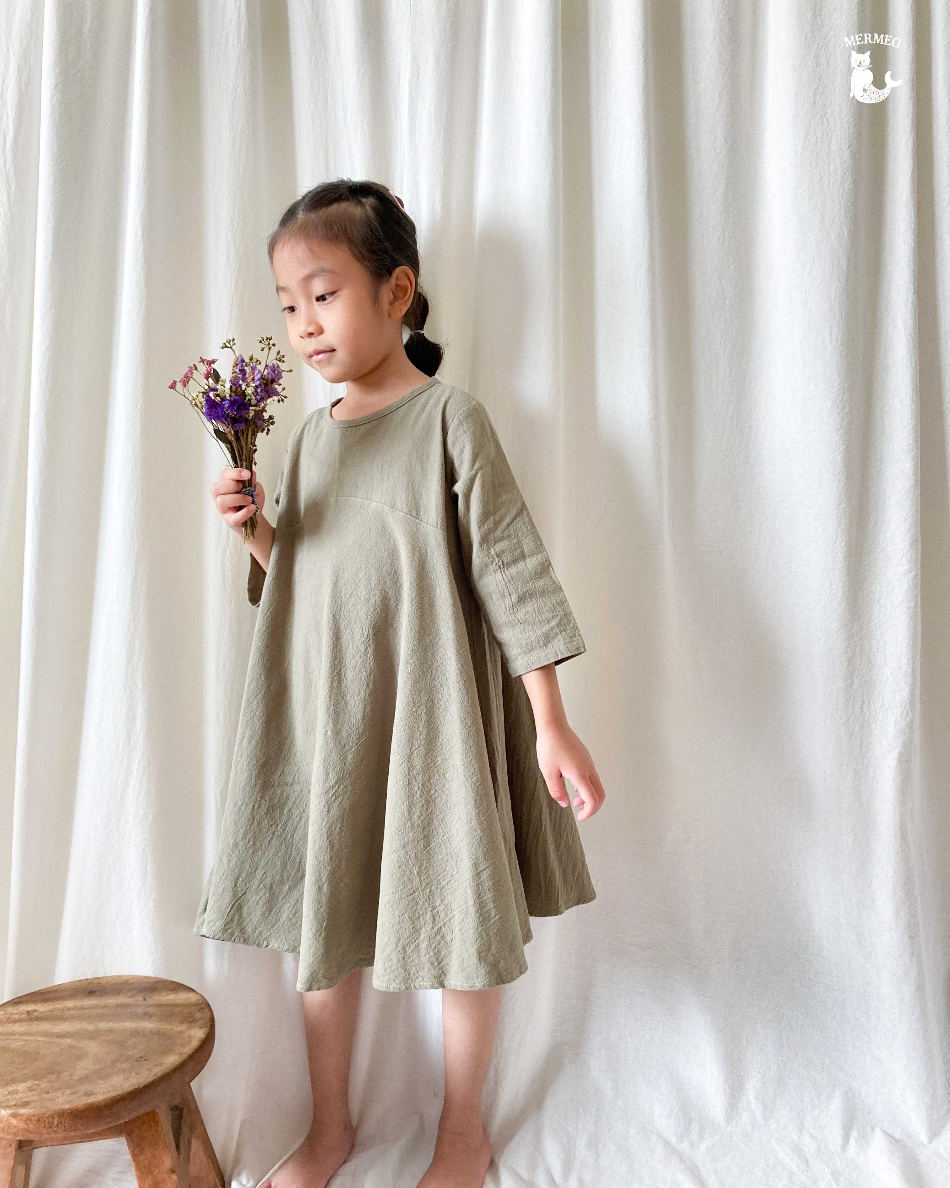 【LCK】 Little girl long sleeve dress / Olive green