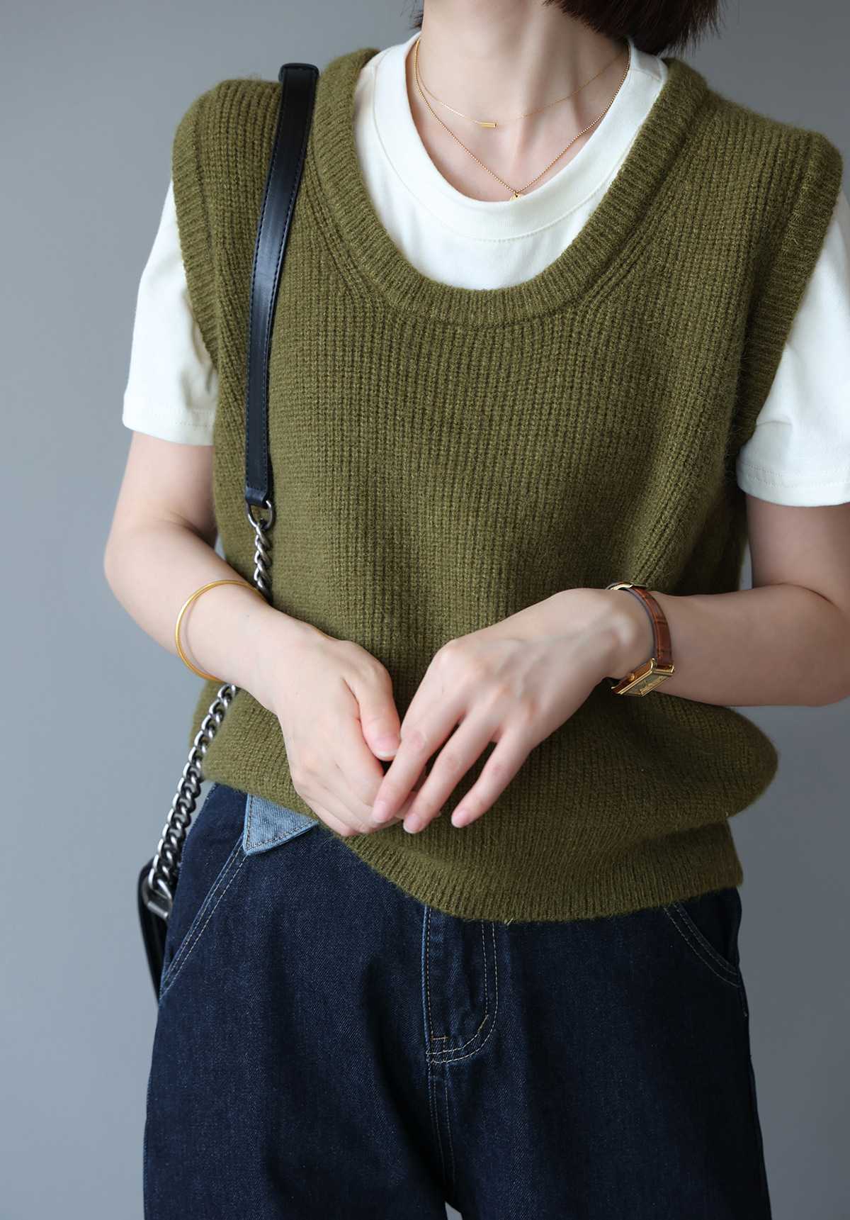 เสื้อกั๊กไหมพรม คอกลม รหัสP2160 / Round neck knitted vest