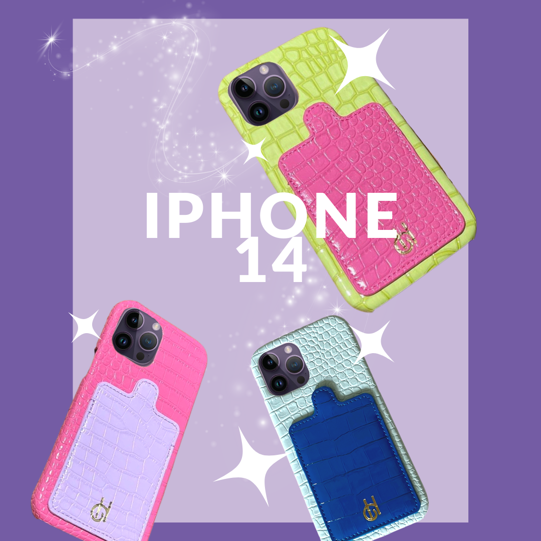 iPhone 14 models Cardholder phone case-  Croc Leather by HuntiesHour
