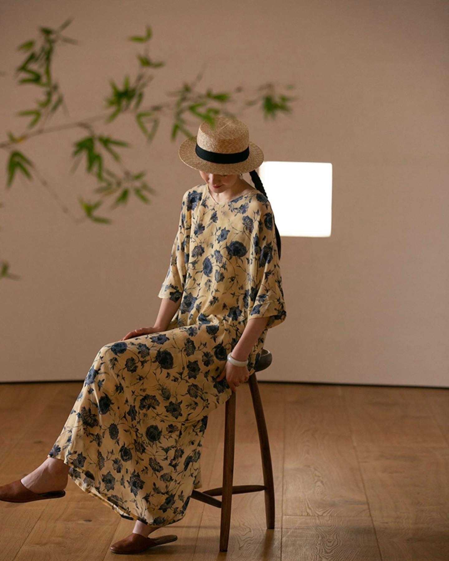 Muyi You original design women's clothing, Chinese lazy loose, dense summer mulberry silk