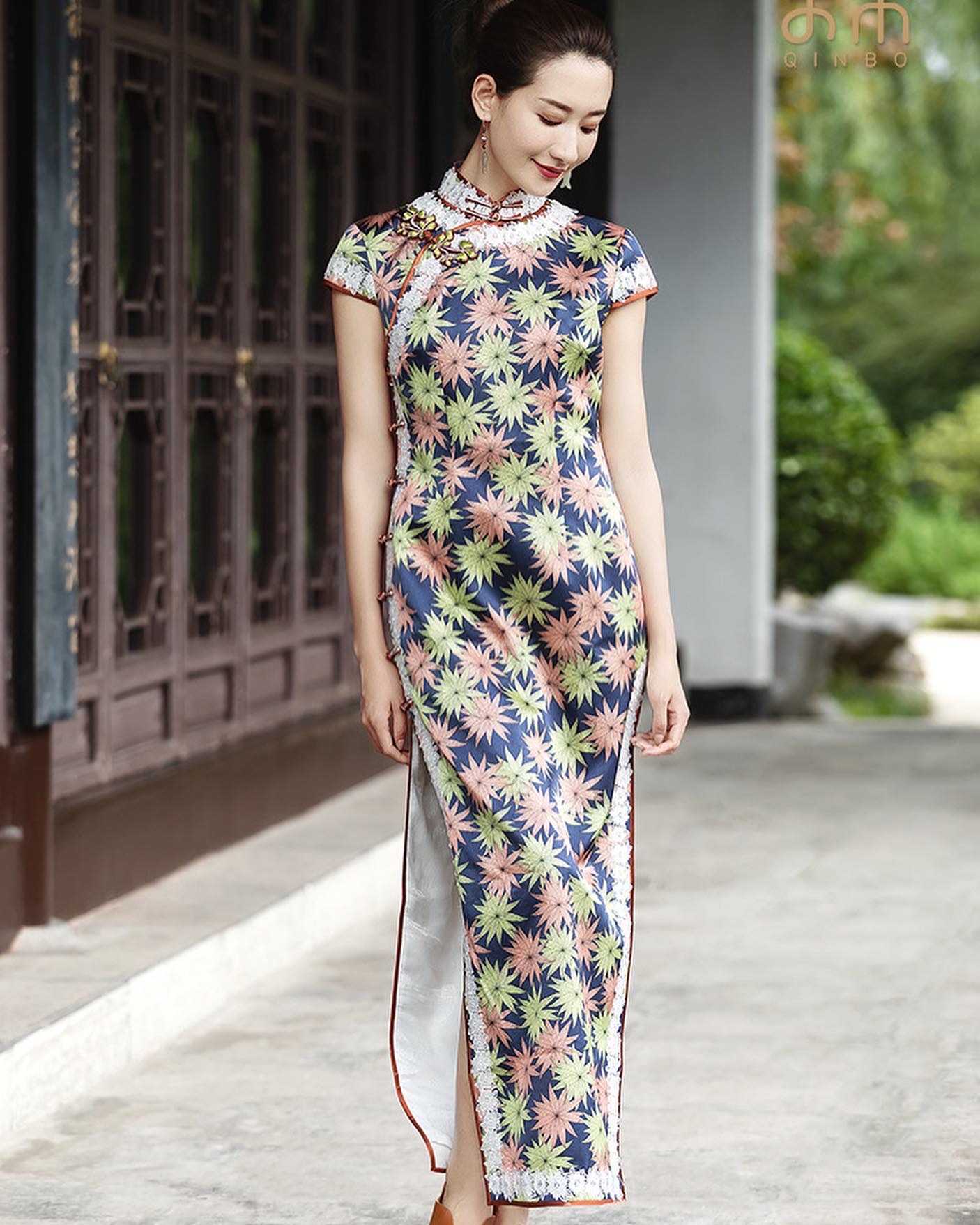 Handmade silk cheongsam mulberry silk satin long cheongsam dress