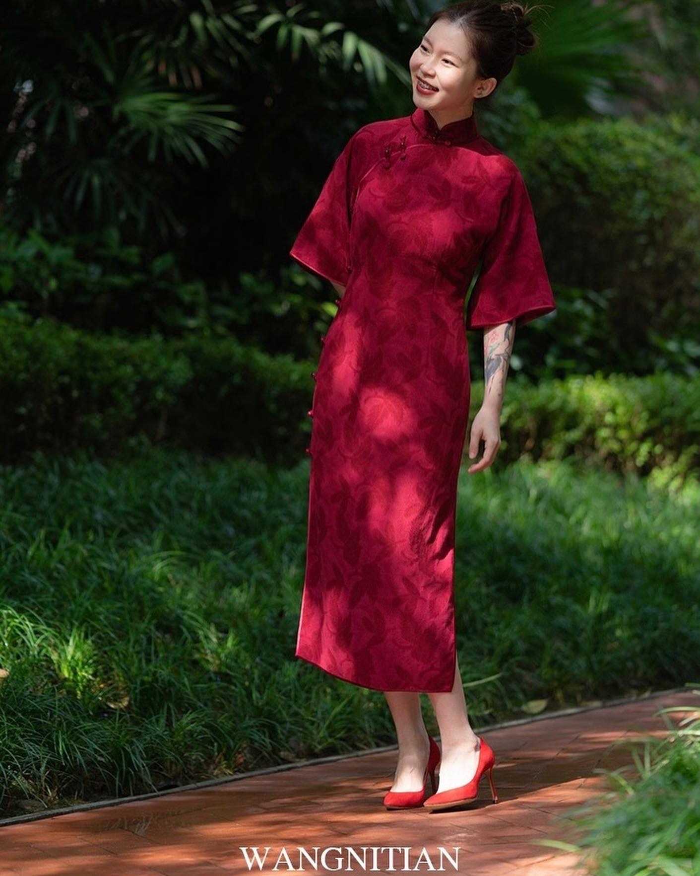 Wang Qiantian cheongsam | original pure cotton silk slim cheongsam dress
