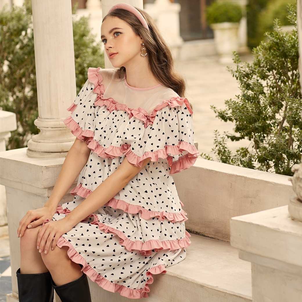 Lucky in love dress - Malabrand AW21 M38  เดรสสั้นสีขาวผ้าคอตอลพิมพ์ลายหัวใจ