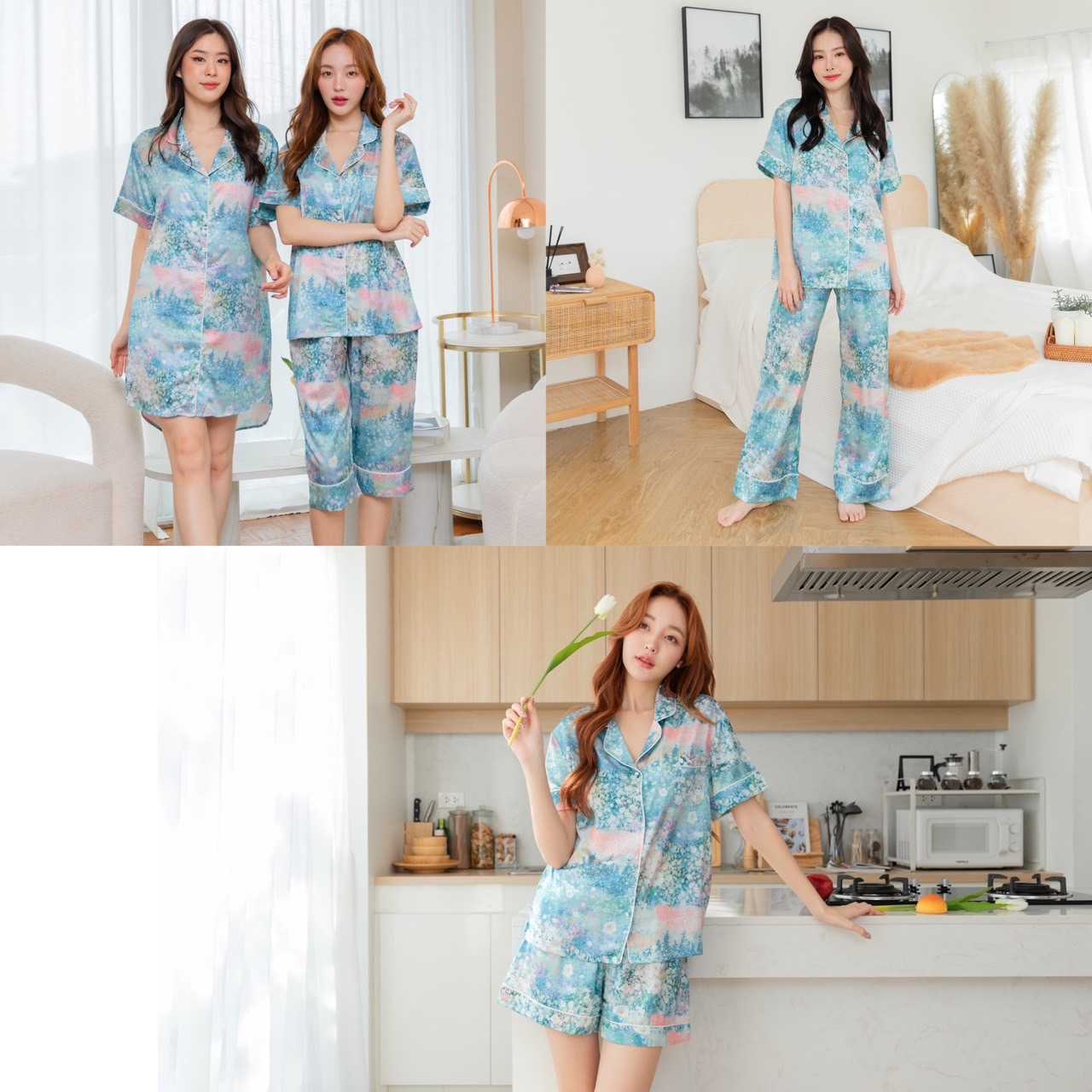 ชุดนอนผ้า Silk Satin  เนื้อผ้านุ่มละมุนผิว ใส่สบายไม่ร้อน (รุ่น L819 N819 K819 T819)