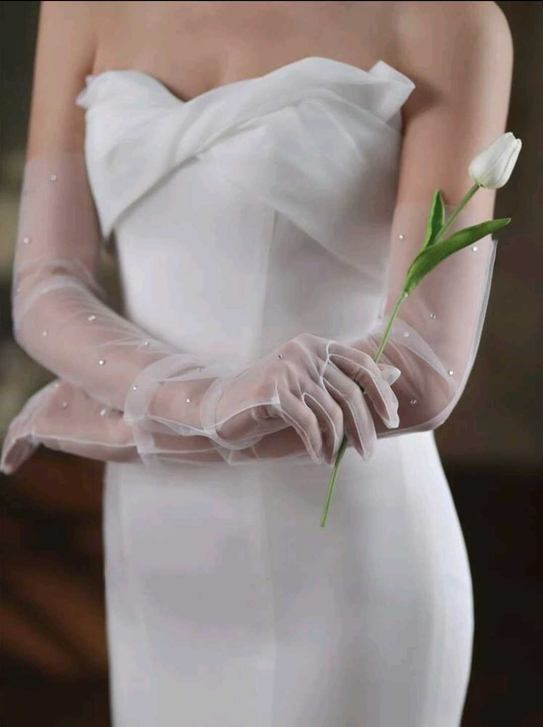 ถุงมือเจ้าสาว ประดับเพชร ด้านเดียว รุ่น WG055