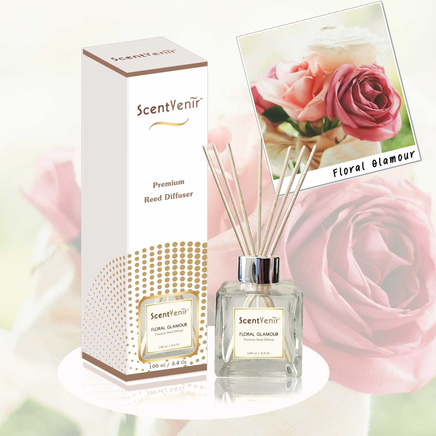 น้ำหอมปรับอากาศ  ก้านหวายกระจายกลิ่น Floral Glamour กลิ่นฟลอรัล กลามัวร์ สูตรพรีเมี่ยม  100 ml.