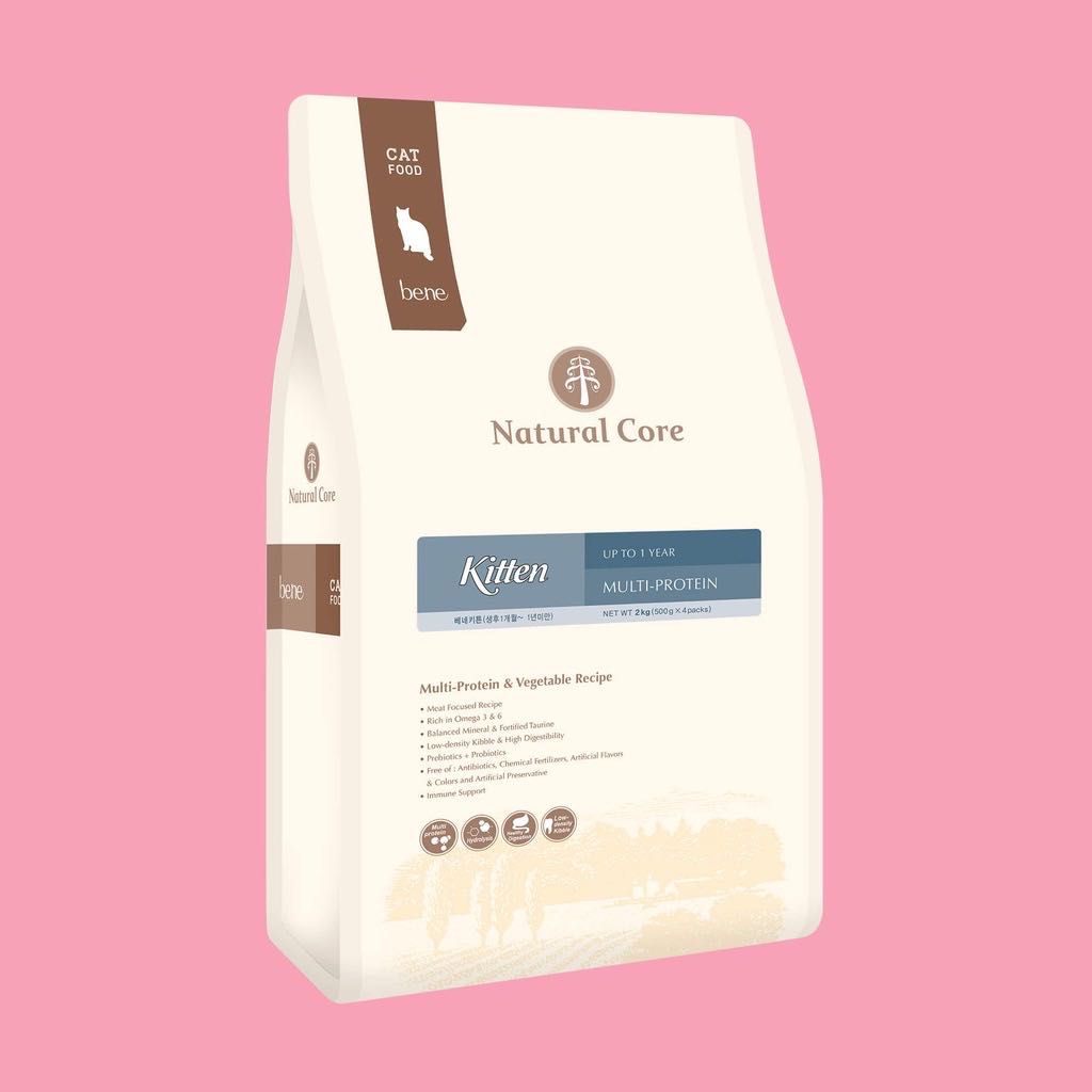 ￼Natural Core Bene Kitten Malti Protien 2 kg. อาหารเม็ดสำหรับลูกแมวอายุต่ำกว่า 1 ปี นำเข้า🇰🇷